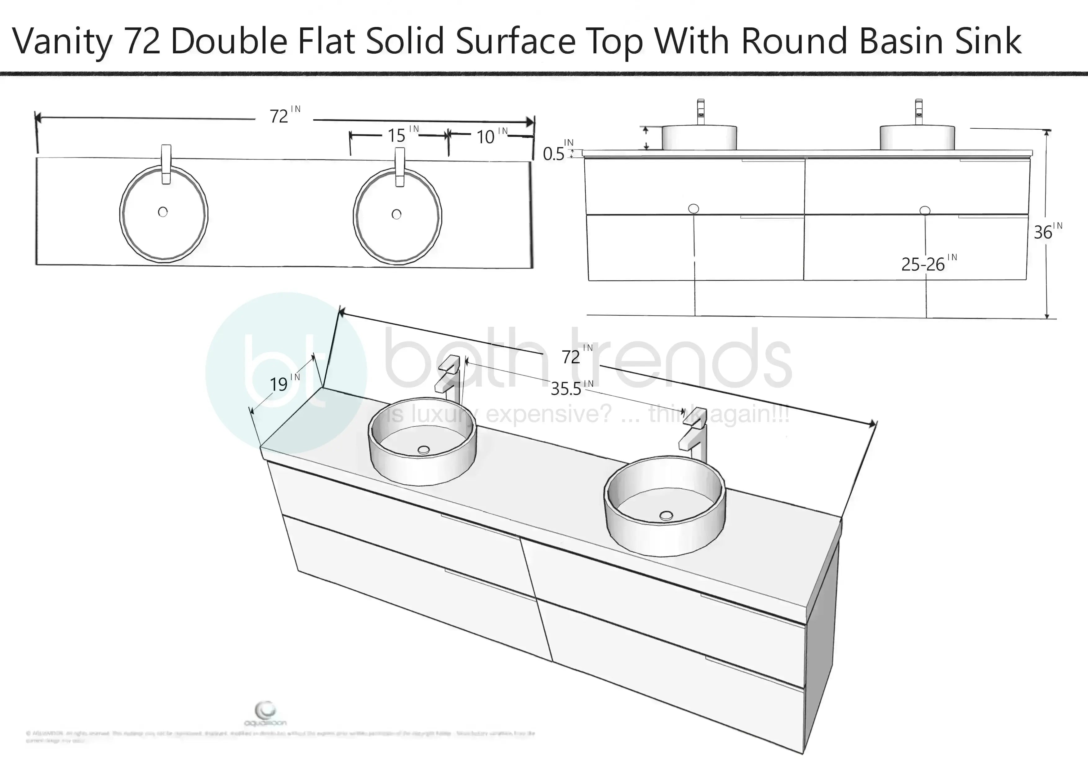 Garda 72 Matte White Cabinet, Ares Grey Ceniza Top and Two Ares Grey Ceniza Ceramic Basin, Wall Mounted Modern Vanity Set