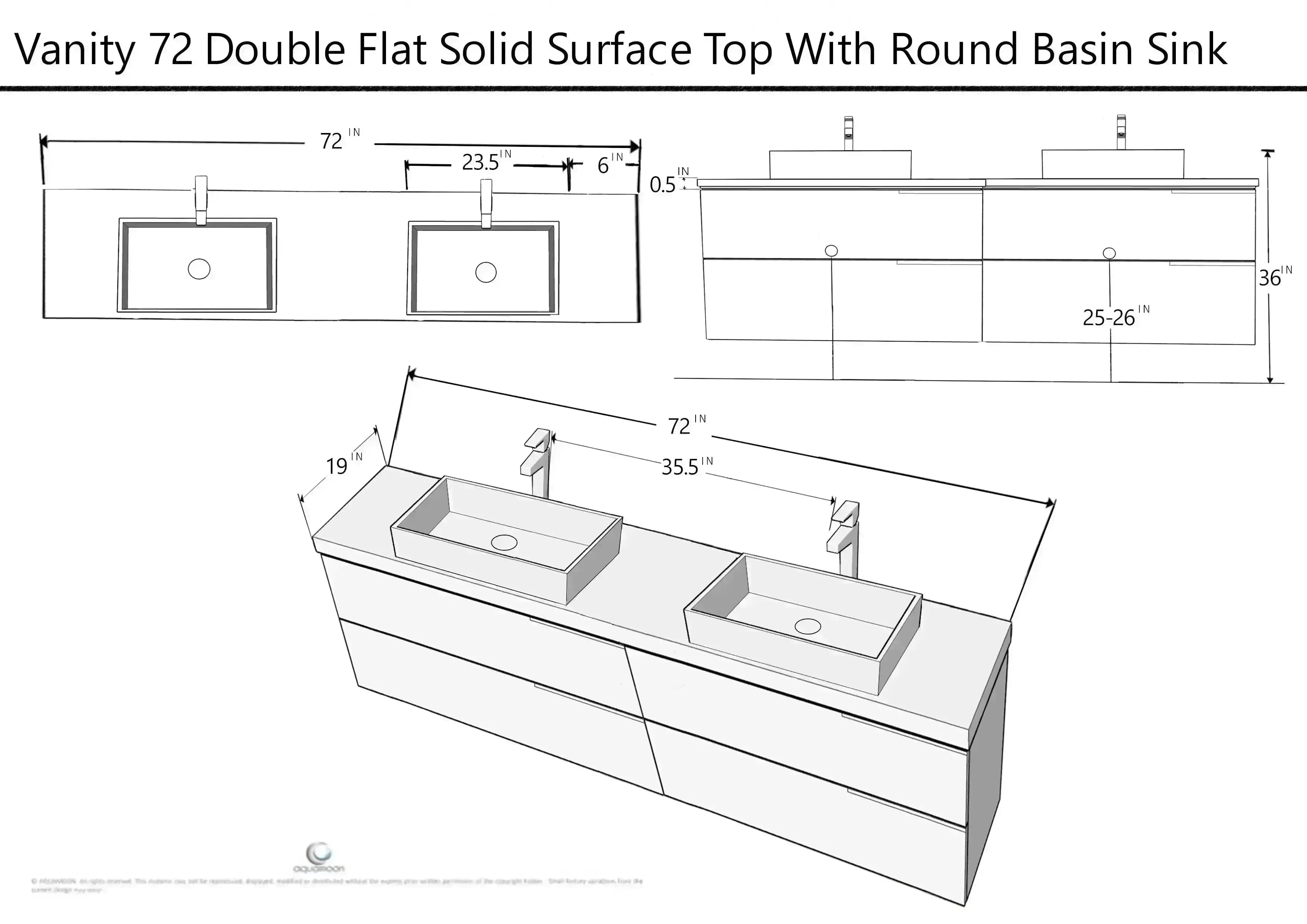Garda 72 Matte White Cabinet, Solid Surface Flat Grey Counter and Two Infinity Square Solid Surface Grey Basin 1329, Wall Mounted Modern Vanity Set