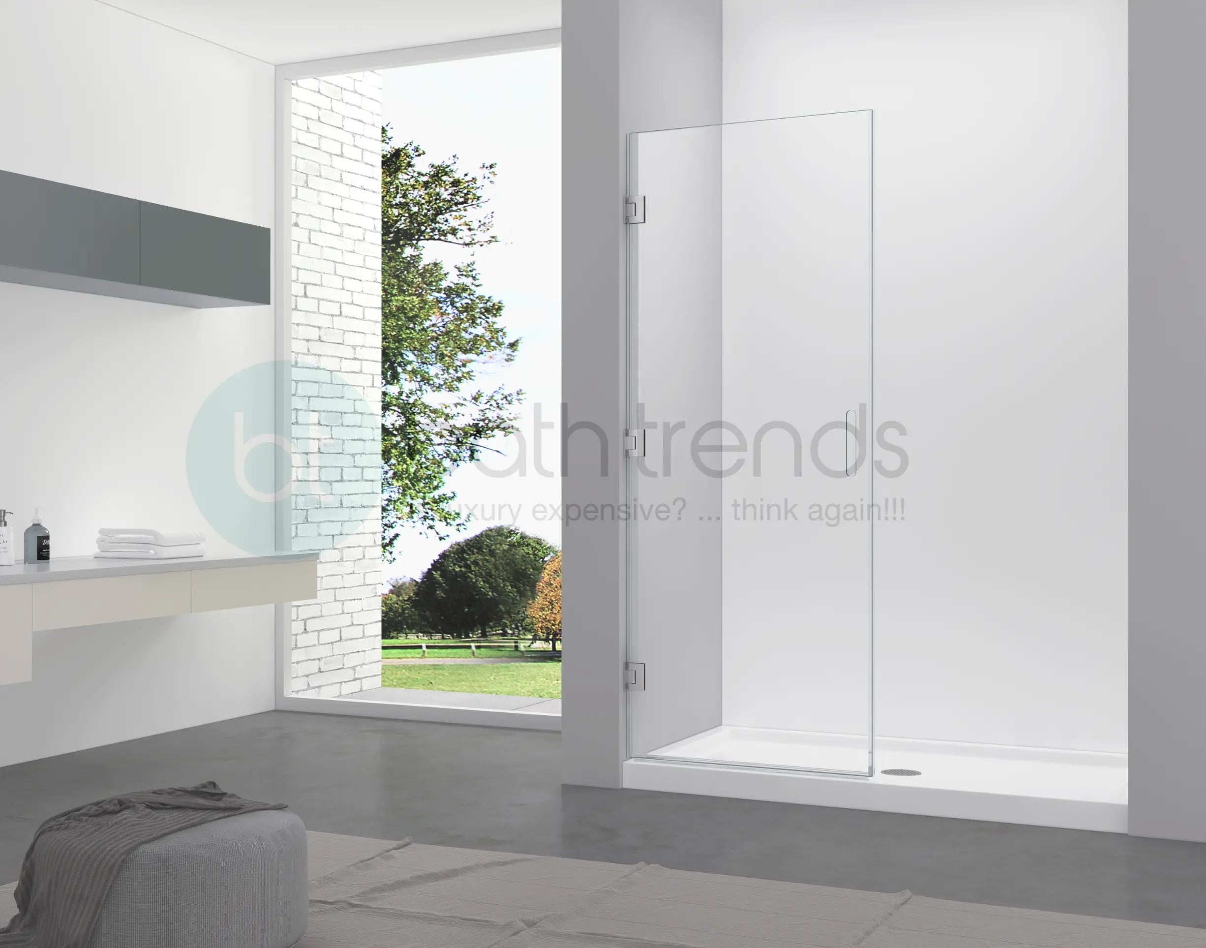 Aquamoon Luna Frameless Shower door W 32" x H 80", One Sliding Door with Brush Nickel Hinges