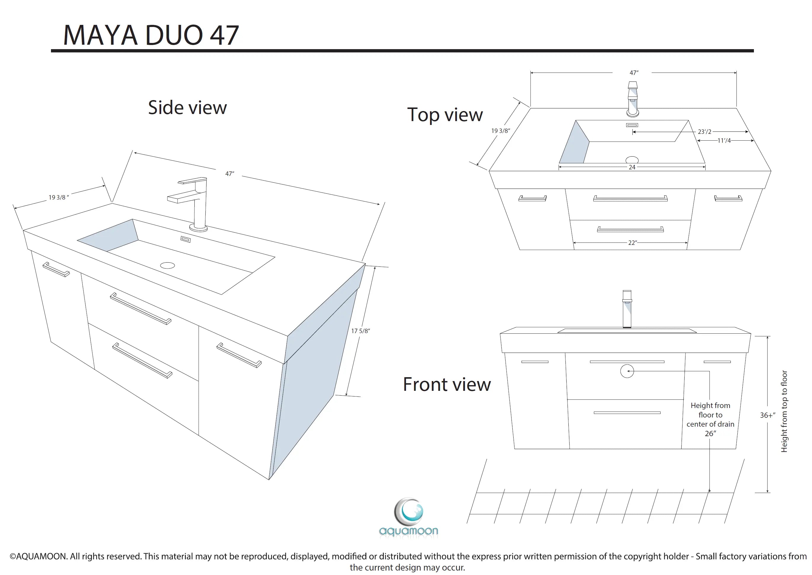 Maya Duo 59 White High Gloss Cabinet, Square Cultured Marble Sink, Wall Mounted Modern Vanity Set