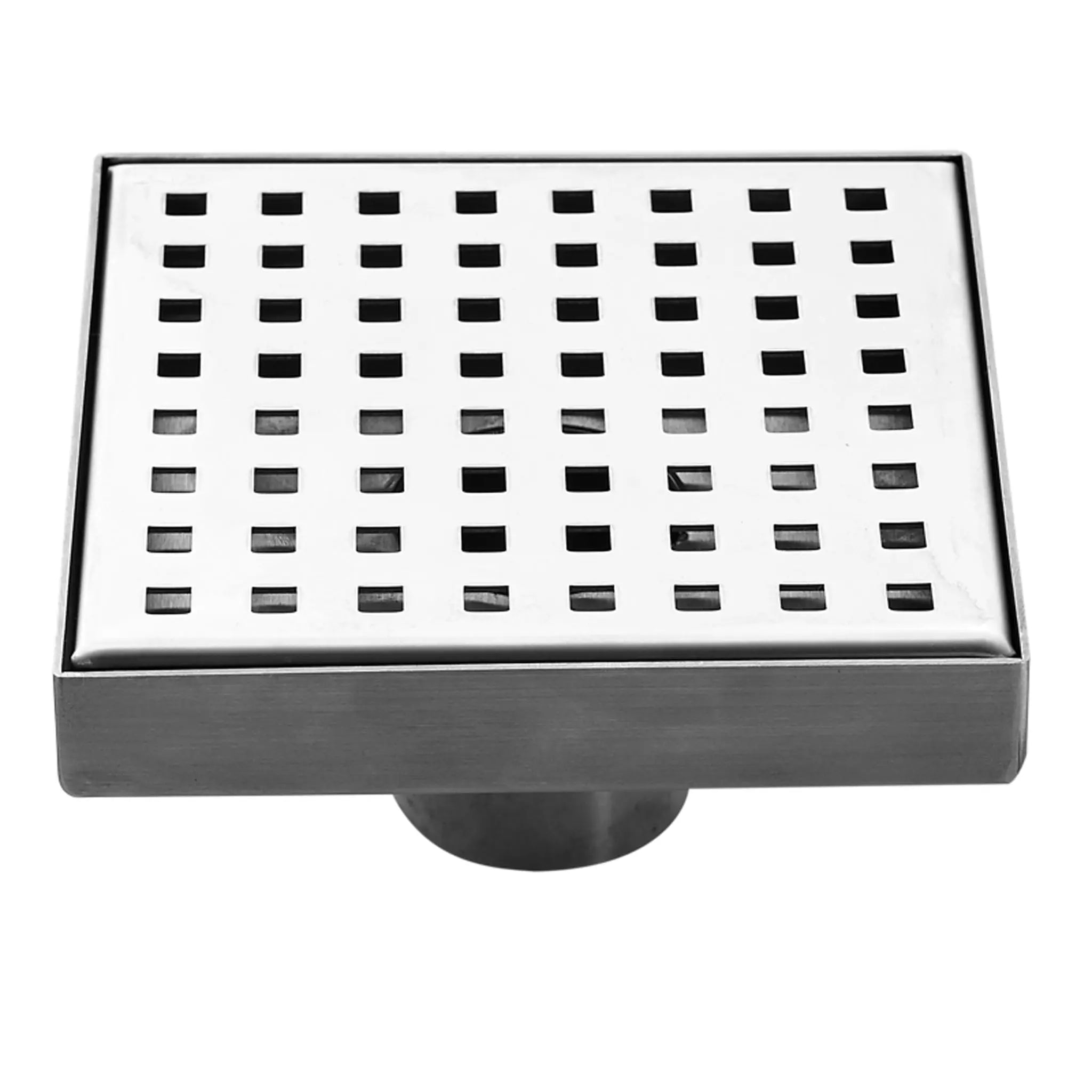 Aquamoon 4 x 4 Chrome Linear Shower Drain, 316 Stainless Steel, Square with Hair Strainer and Fittings