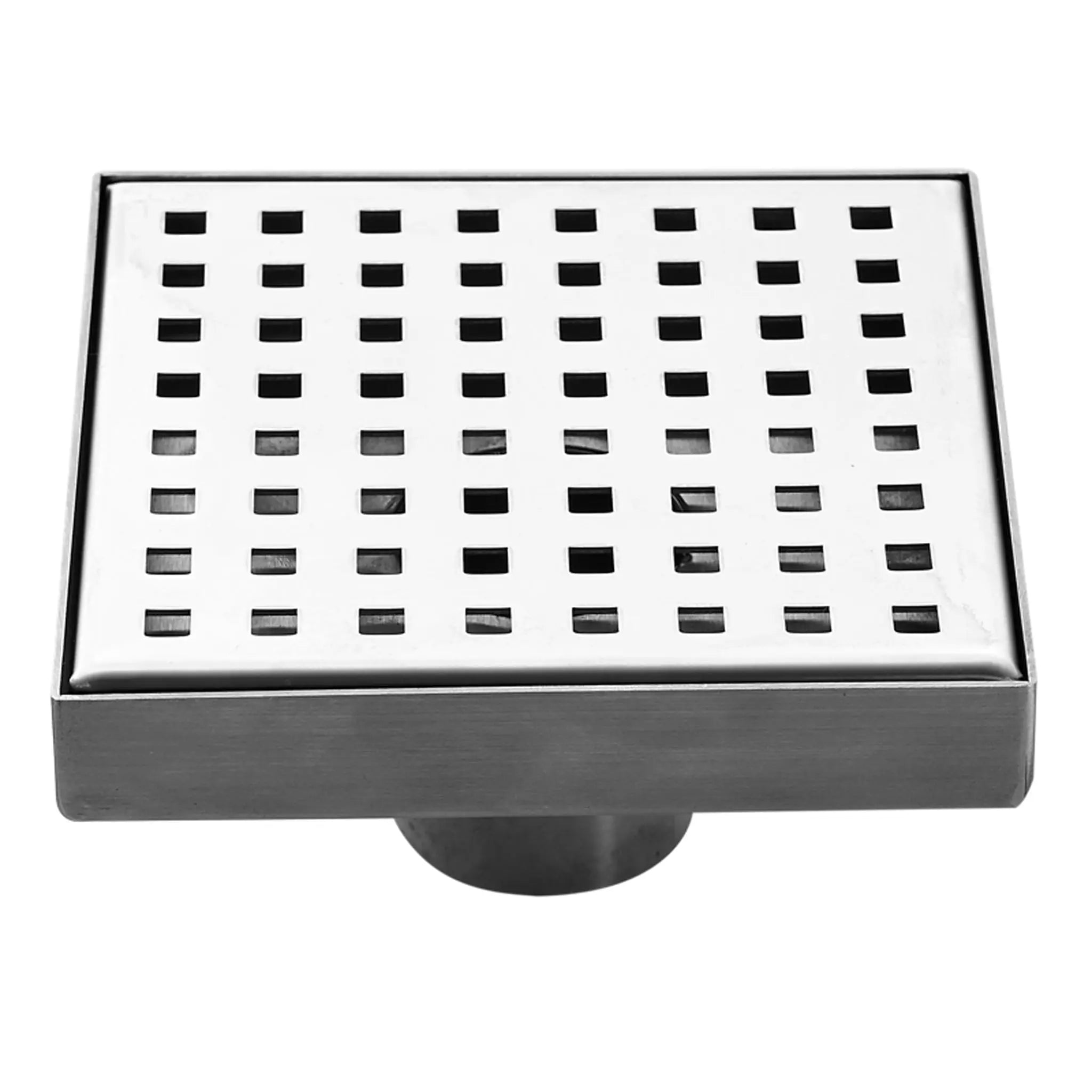 Aquamoon 6 x 6 Chrome Linear Shower Drain, 316 Stainless Steel, Square with Hair Strainer and Fittings