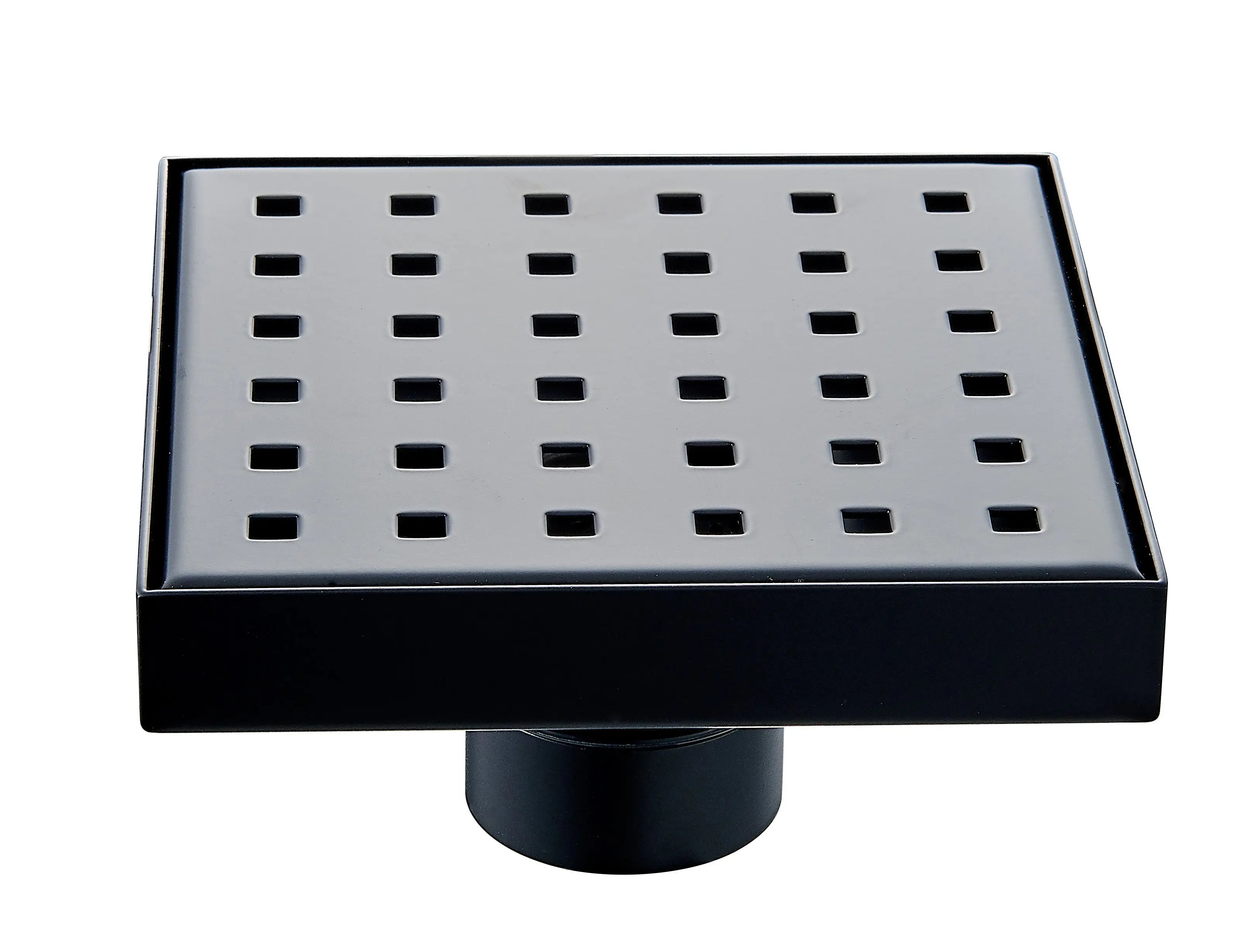 Aquamoon 4 x 4 Black Linear Shower Drain, 316 Stainless Steel, Square with Hair Strainer and Fittings