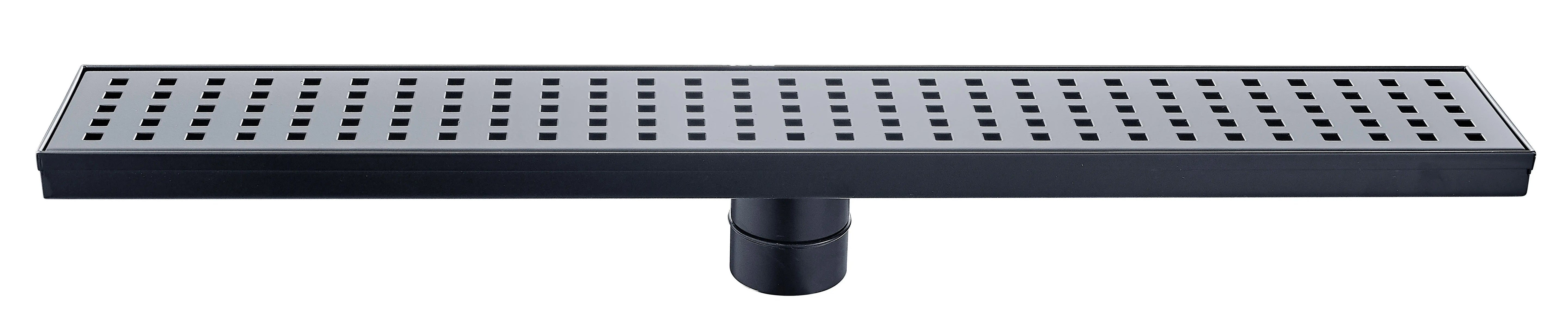 Aquamoon 32" Matte Black Linear Shower Drain, 316 Stainless Steel, Square with Hair Strainer and Fittings