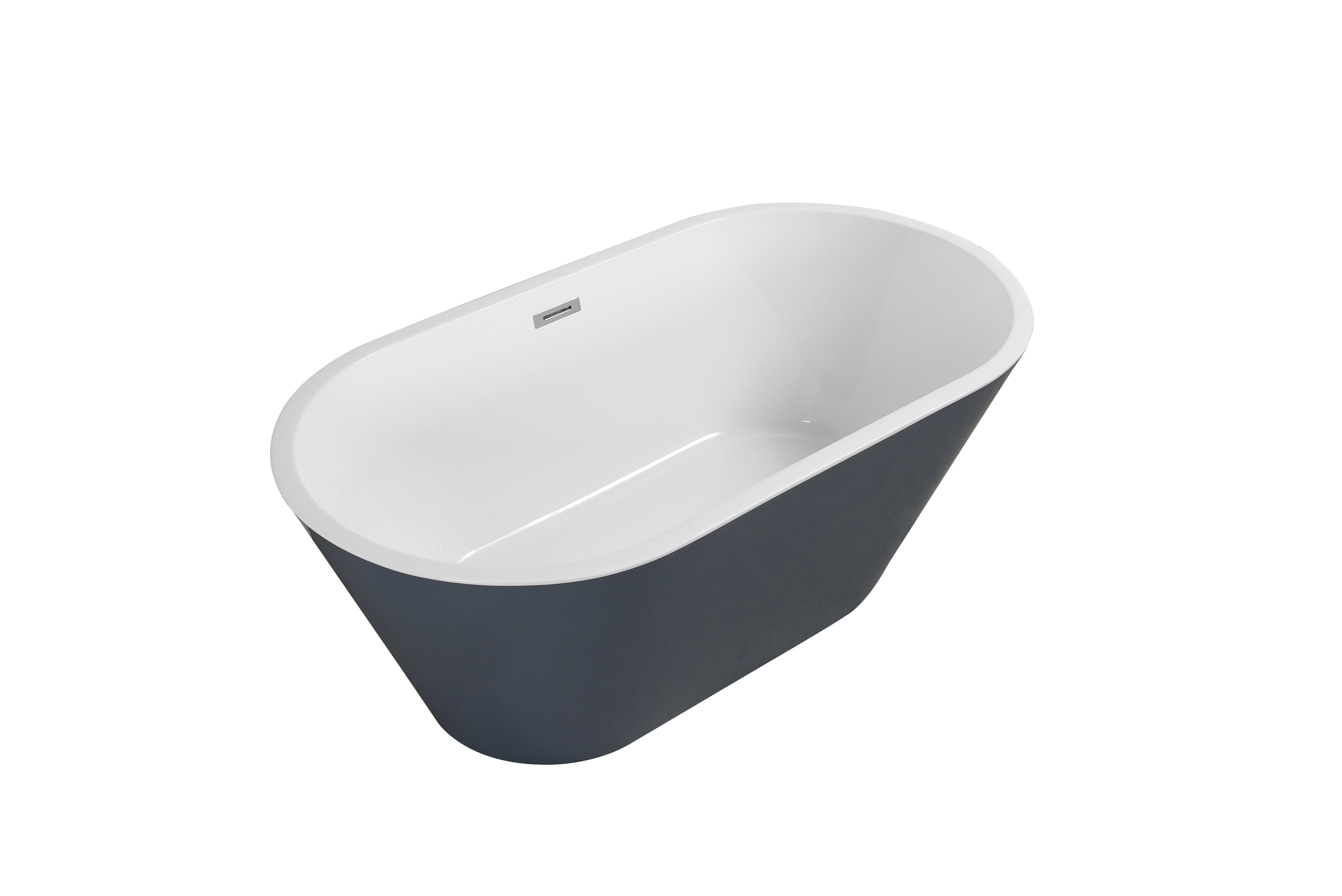 SkySea Bath Tub 59 White Outsid and Grey Exterior Free Standing Soaker, Center Drain And Overflow