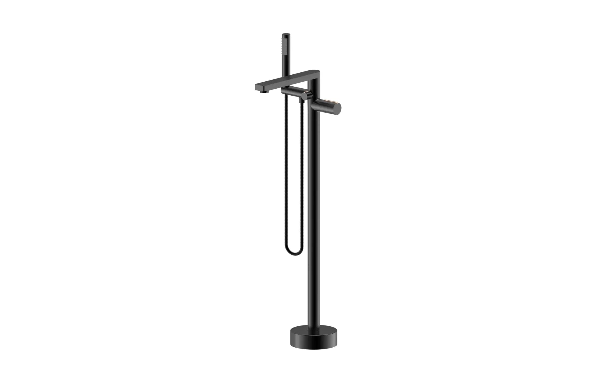 Aquamoon Barcelona Round Floor Faucet, Single Lever Bath Tub Filler With Hand Held Matte Black Finish