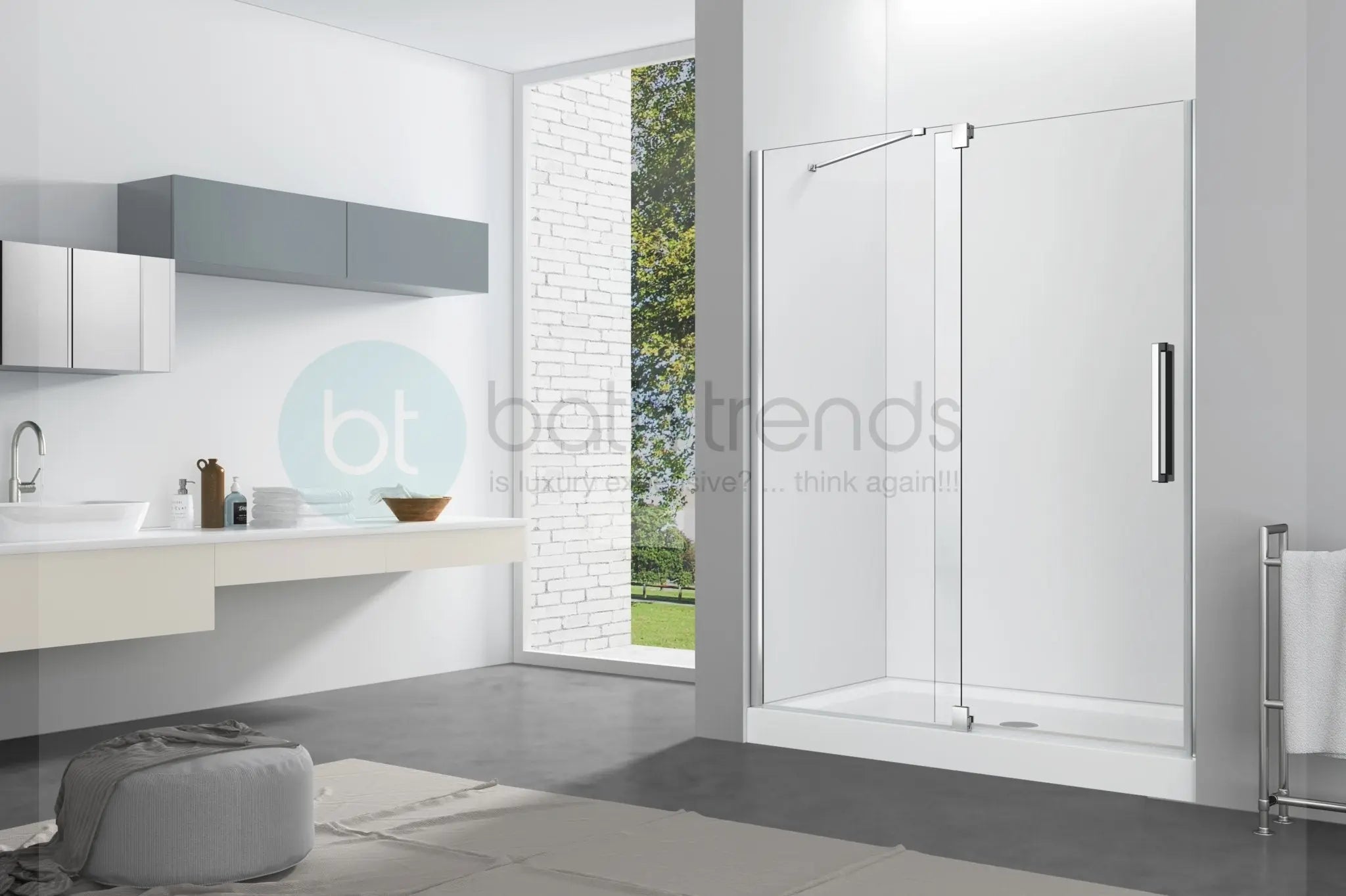 Aquamoon Mirage Semi Frameless Shower Door W 60 x H 76, One Fix Panel and One Swing Door, Chrome Finish