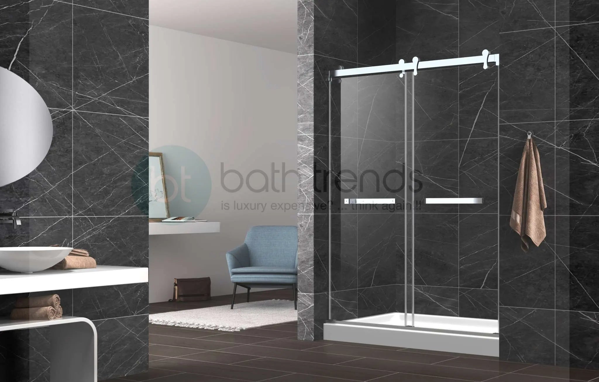 Aquamoon Lucca Semi Frameless Shower Door W 60" x H 76", Sliding Panels, Chrome Finish