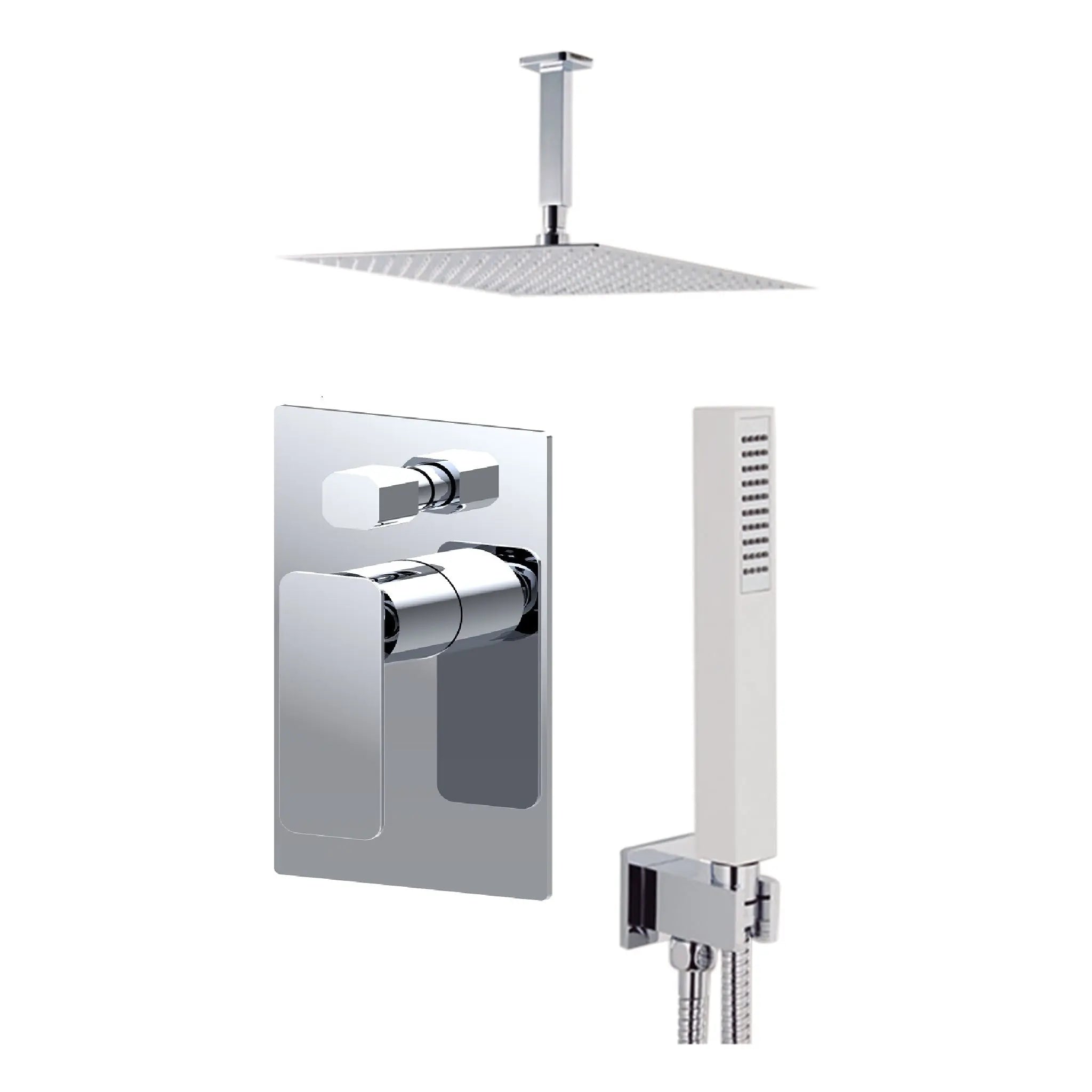 Aquamoon AXO Chrome Bathroom Modern Rain Mixer Shower Combo Set Ceiling Arm Mounted + Rainfall Shower Head 8" + Rough in + Trim included + Handheld SETAXO20831