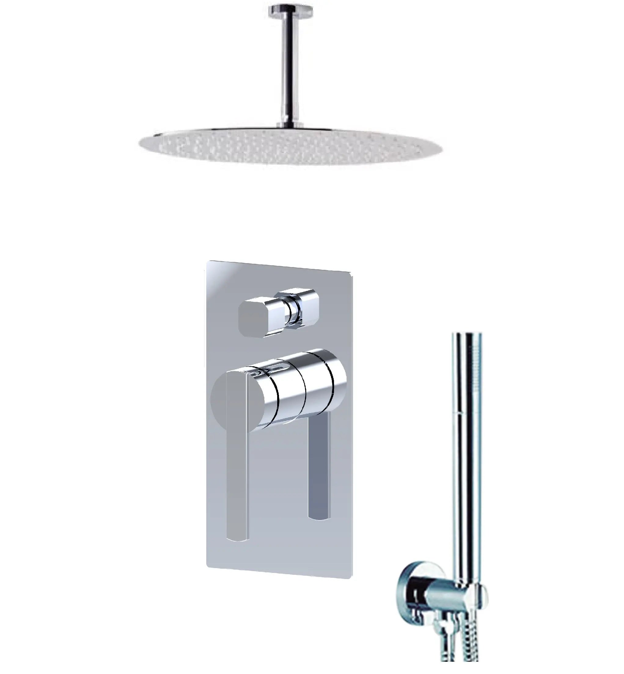 Aquamoon BALI Chrome Bathroom Modern Rain Mixer Shower Combo Set Ceiling Arm Mounted + Rainfall Shower Head 8" + Rough in + Trim included + Handheld SETBALI20831