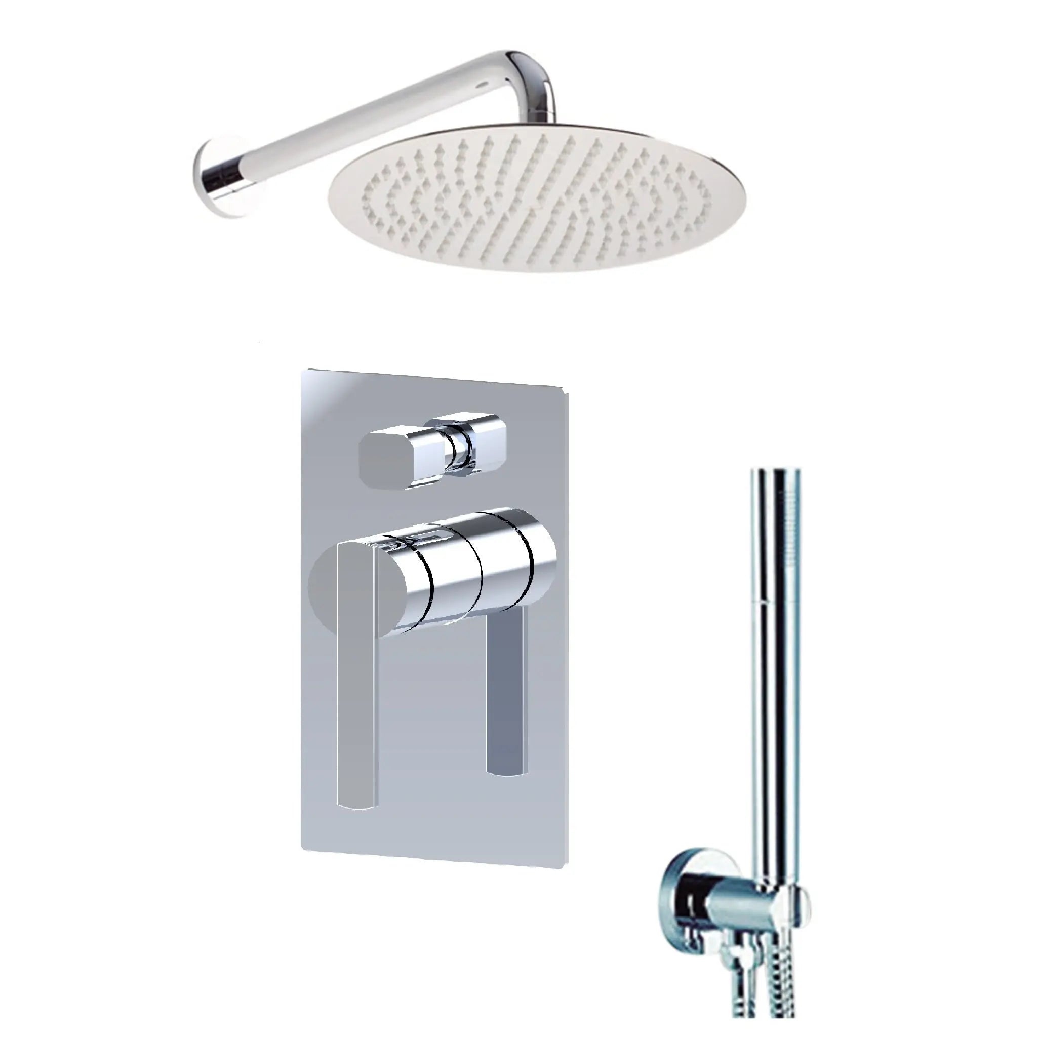 Aquamoon BALI Brush Nickel Bathroom Modern Rain Mixer Shower Combo Set Wall Mounted Rainfall Shower Head 12" + Rough in + Trim included + Handheld SETBALI11232