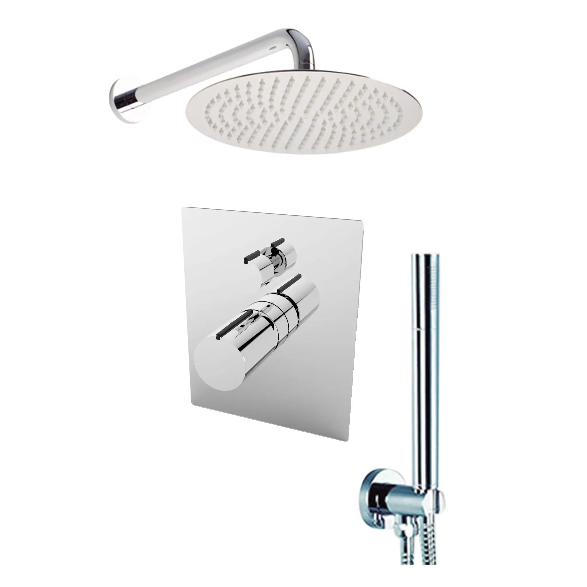 Aquamoon BARCELONA Brush Nickel Bathroom Modern Rain Mixer Shower Combo Set Wall Mounted Rainfall Shower Head 12" + Rough in + Trim included + Handheld SETBAR11232