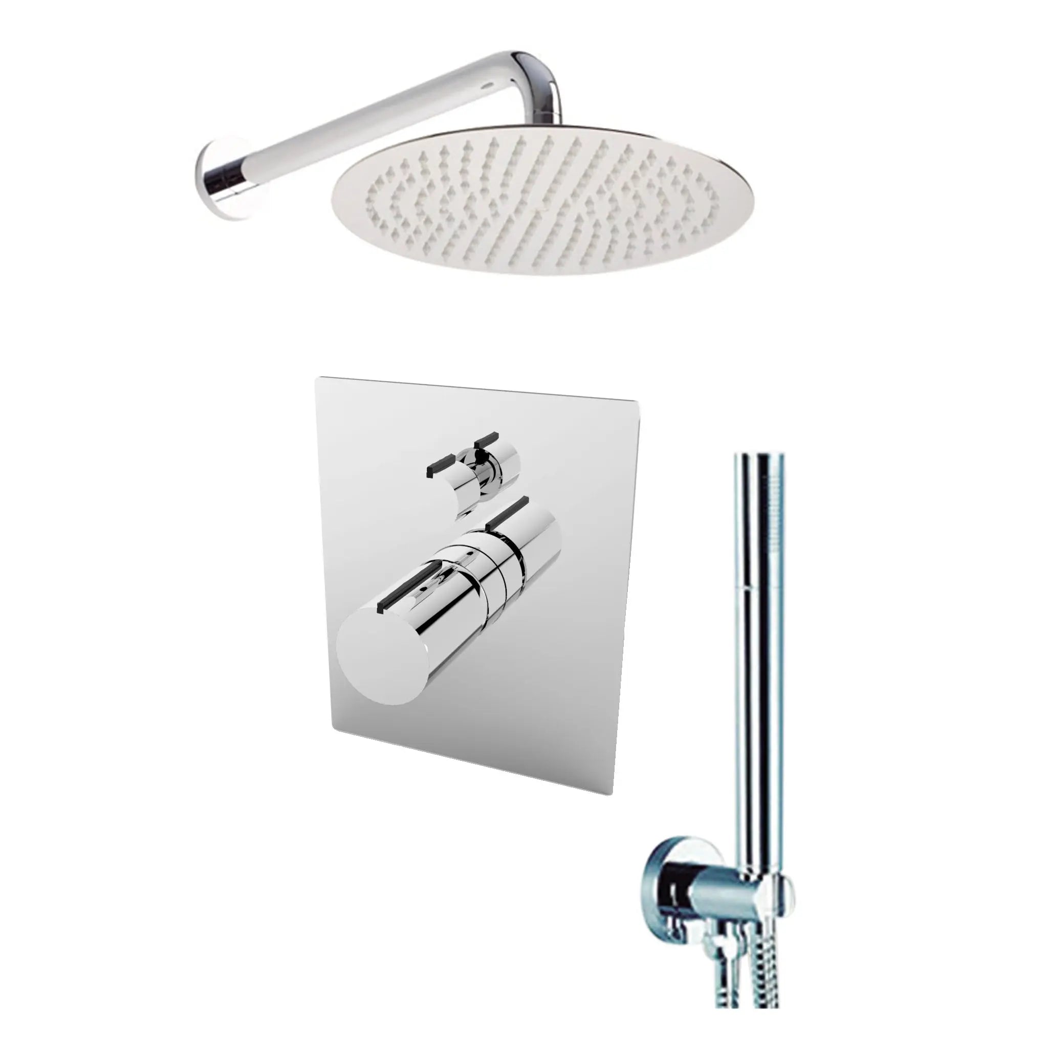 Aquamoon BARCELONA Chrome Bathroom Modern Rain Mixer Shower Combo Set Wall Mounted Rainfall Shower Head 12" + Rough in + Trim included + Handheld SETBAR11231