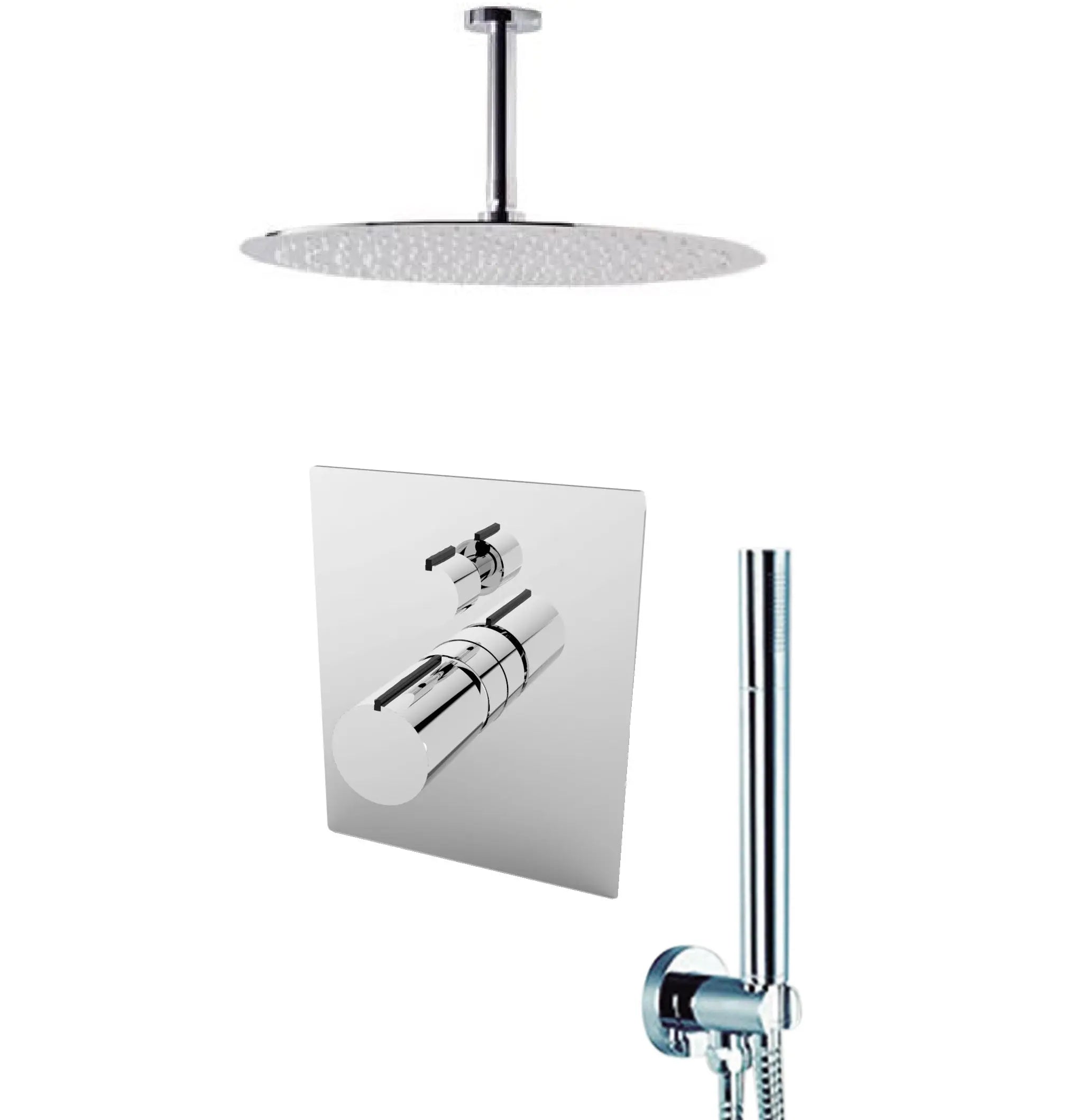 Aquamoon BARCELONA Chrome Bathroom Modern Rain Mixer Shower Combo Set Ceiling Arm Mounted + Rainfall Shower Head 12" + Rough in + Trim included + Handheld SETBAR21231