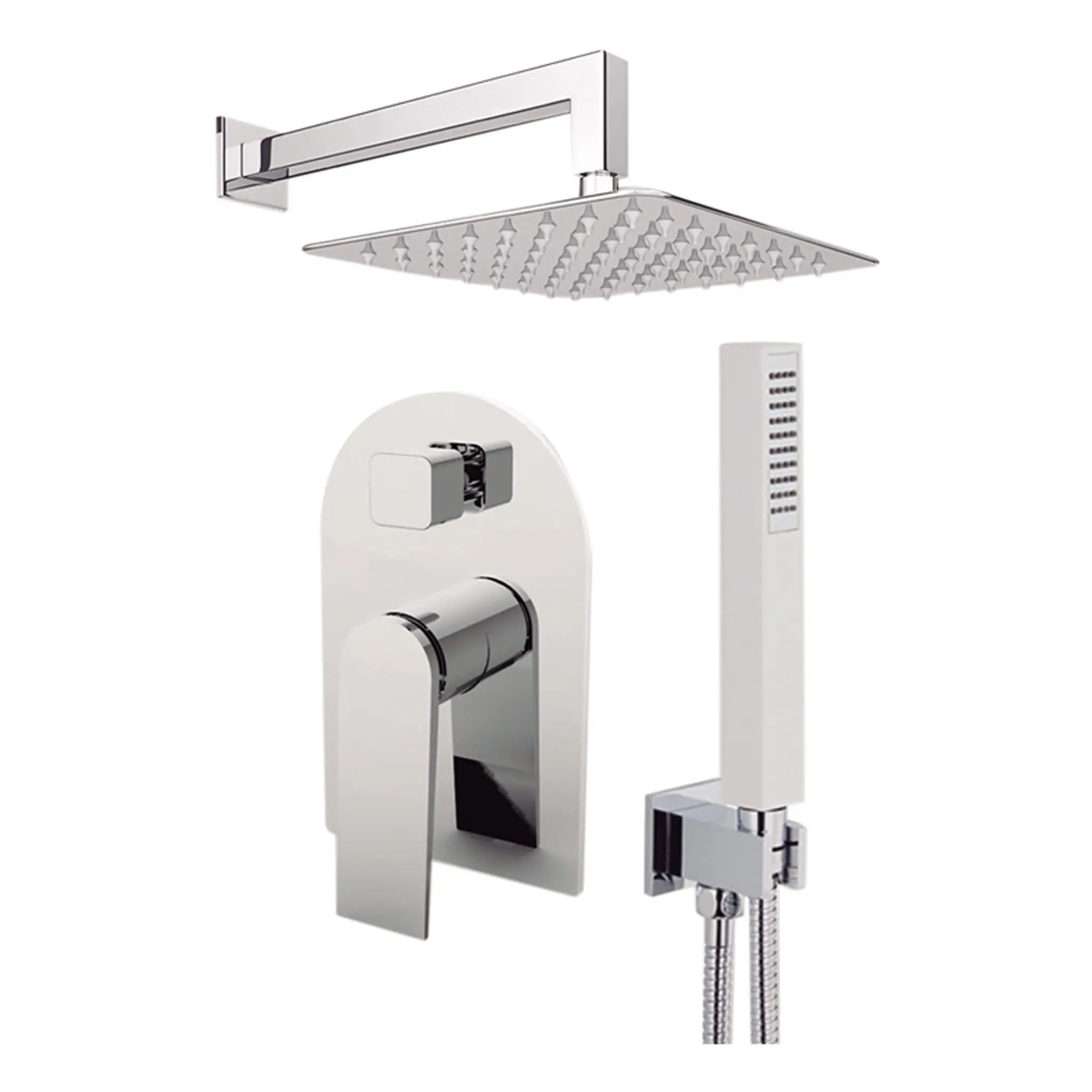 Aquamoon HAVANA Brush Nickel Bathroom Modern Rain Mixer Shower Combo Set Wall Mounted Rainfall Shower Head 12" + Rough in + Trim included + Handheld SETHAV11232