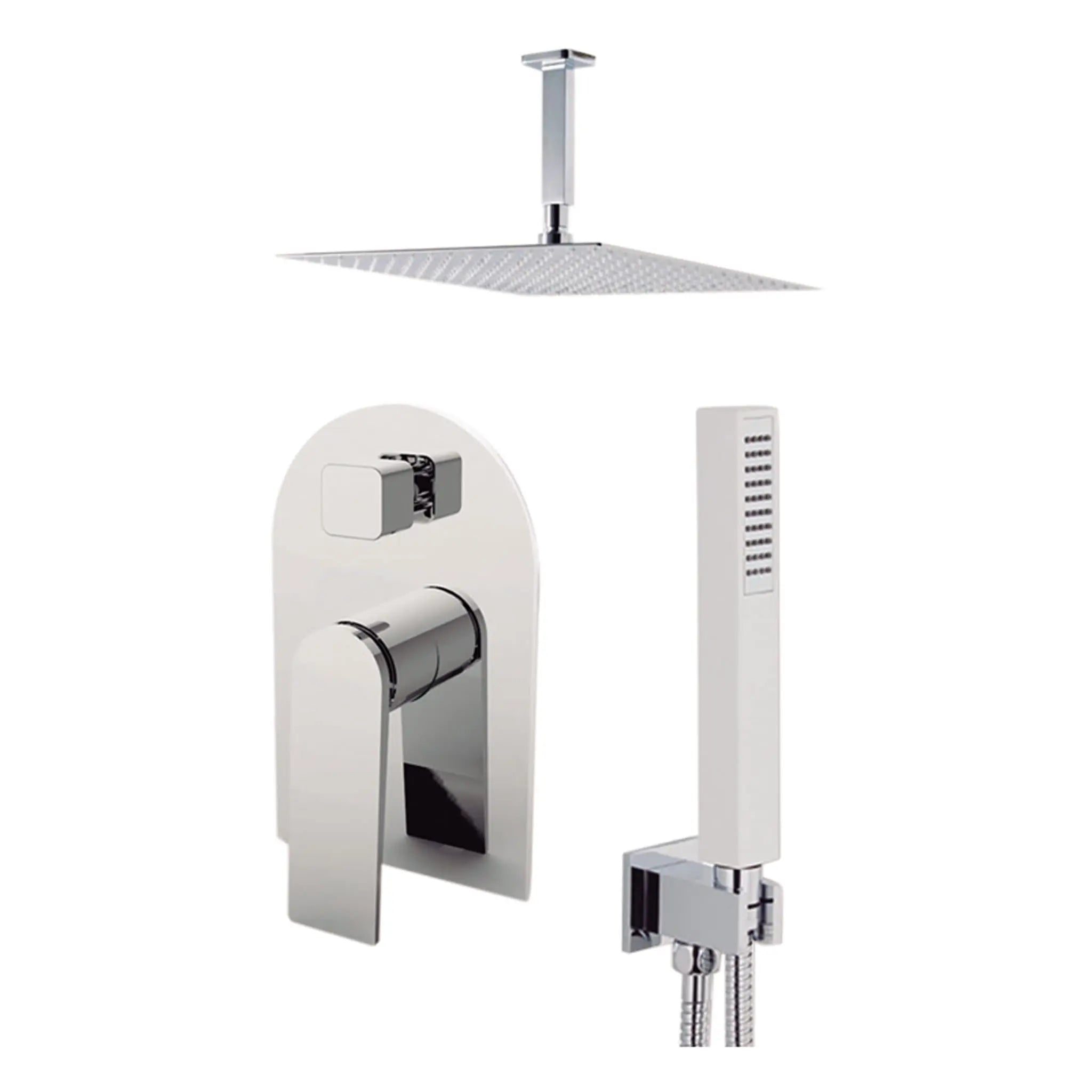 Aquamoon HAVANA Chrome Bathroom Modern Rain Mixer Shower Combo Set Ceiling Arm Mounted + Rainfall Shower Head 12" + Rough in + Trim included + Handheld SETHAV21231