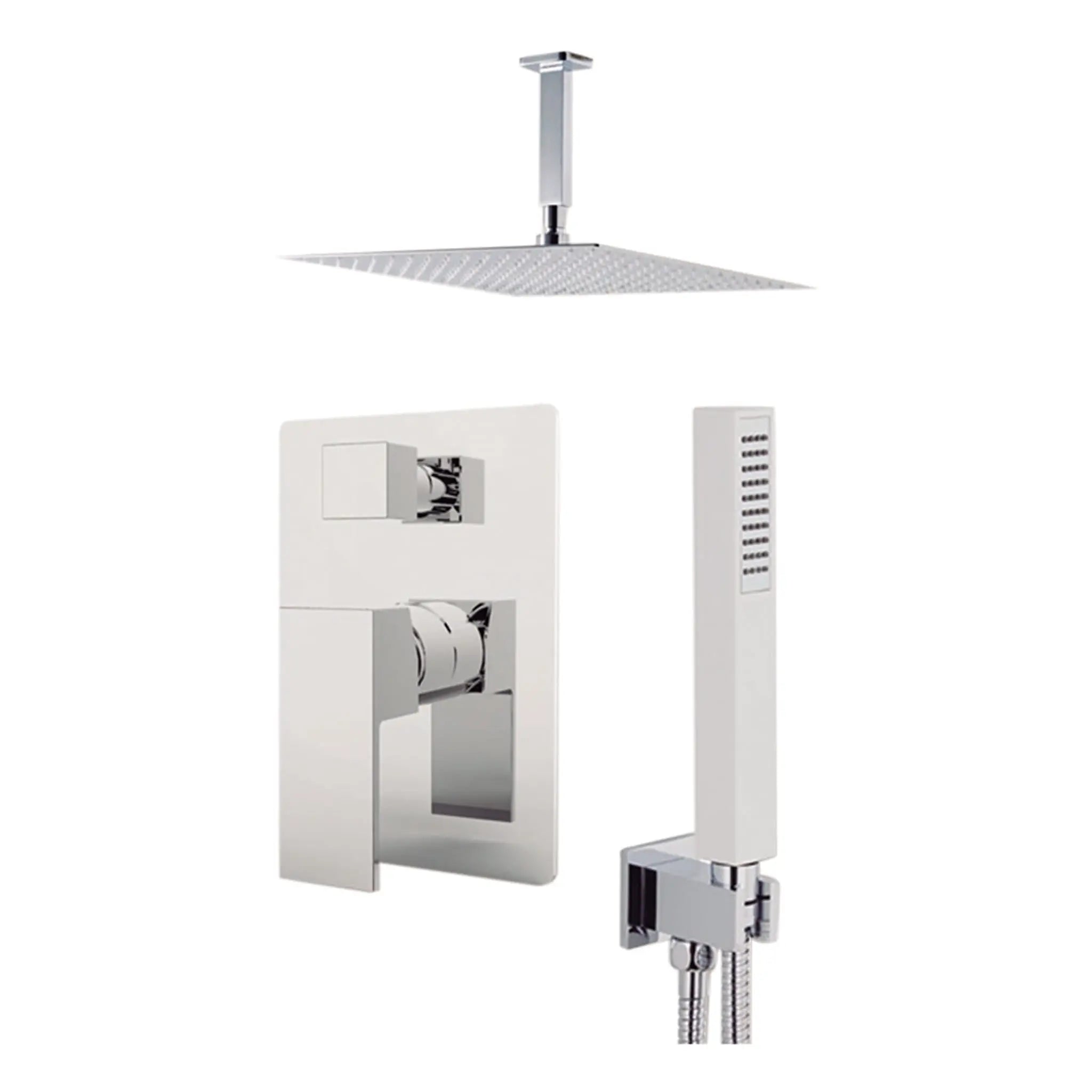 Aquamoon MILAN Chrome Bathroom Modern Rain Mixer Shower Combo Set Ceiling Arm Mounted + Rainfall Shower Head 8" + Rough in + Trim included + Handheld SETMIL20831