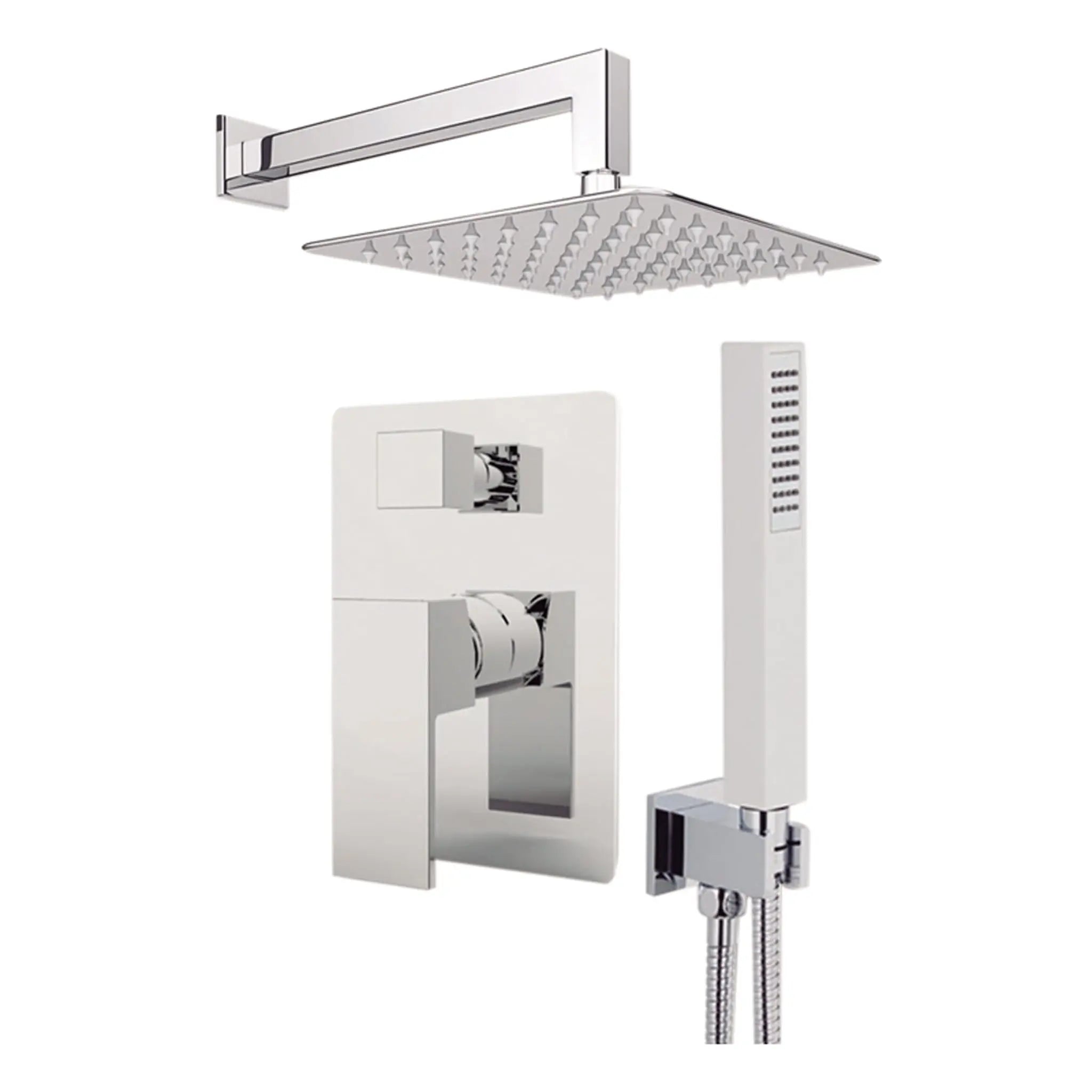 Aquamoon MILAN Chrome Bathroom Modern Rain Mixer Shower Combo Set Wall Mounted Rainfall Shower Head 12" + Rough in + Trim included + Handheld SETMIL11231