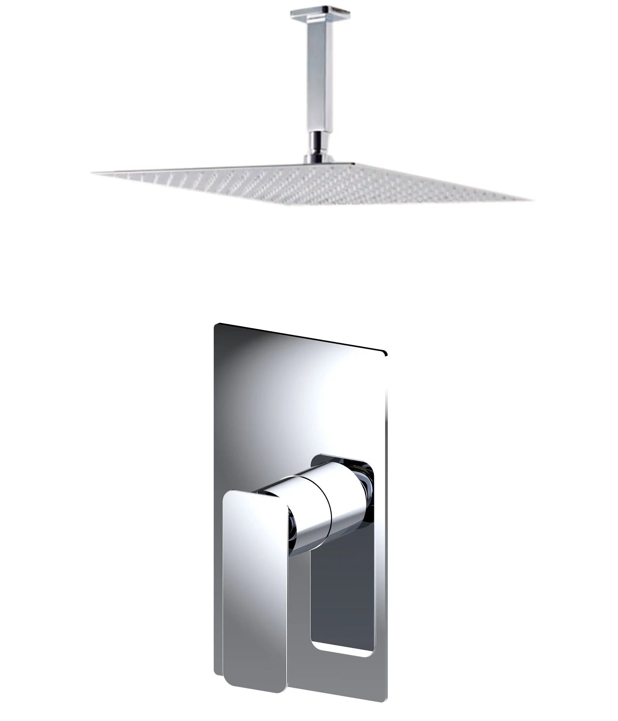 Aquamoon AXO Chrome Bathroom Modern Rain Mixer Shower Combo Set Ceiling Arm Mounted + Rainfall Shower Head 12" + Rough in + Trim included SETAXO201211