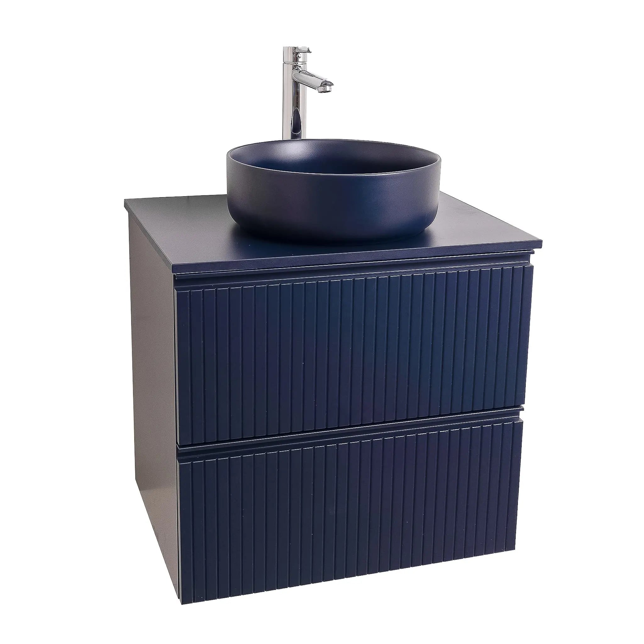 Ares 23.5 Matte Navy Blue Cabinet, Ares Navy Blue Top And Ares Navy Blue Ceramic Basin, Wall Mounted Modern Vanity Set