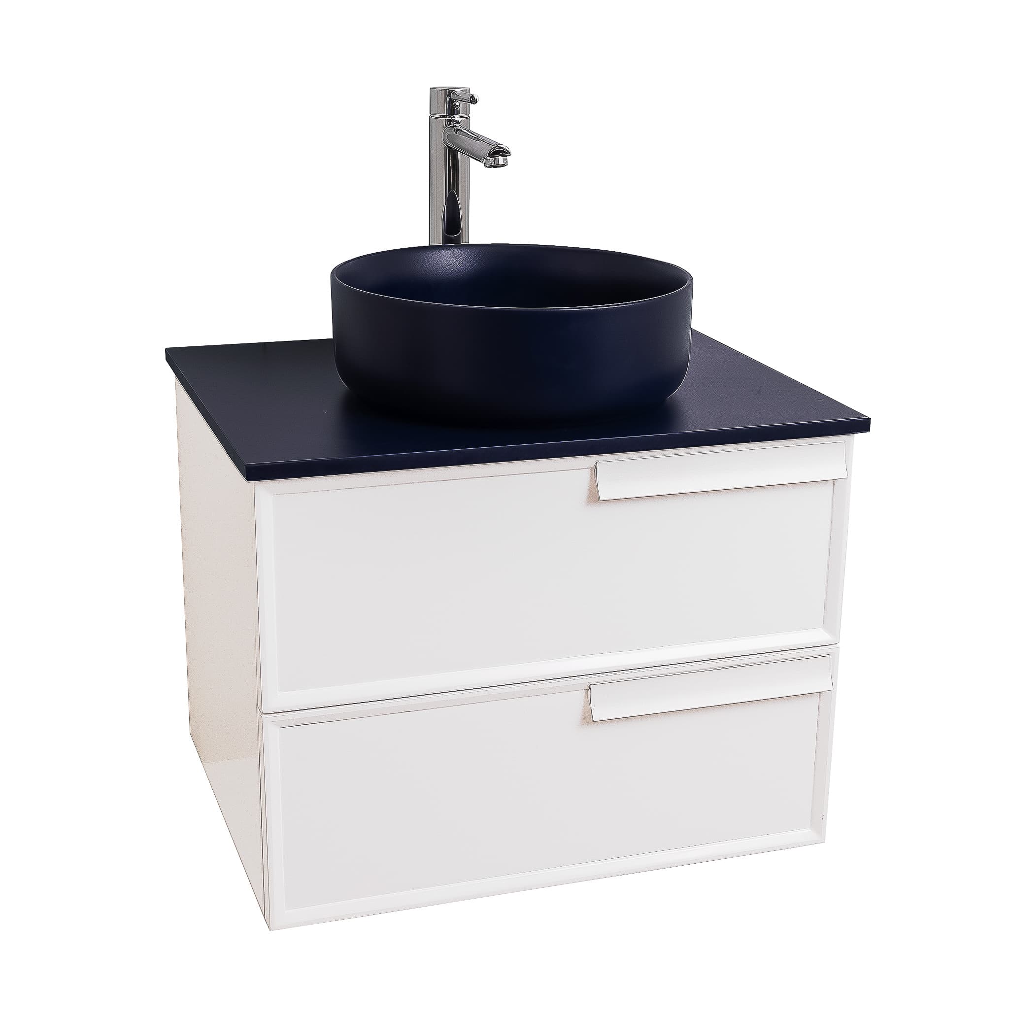 Garda 23.5 Matte White Cabinet, Ares Navy Blue Top and Ares Navy Blue Ceramic Basin, Wall Mounted Modern Vanity Set