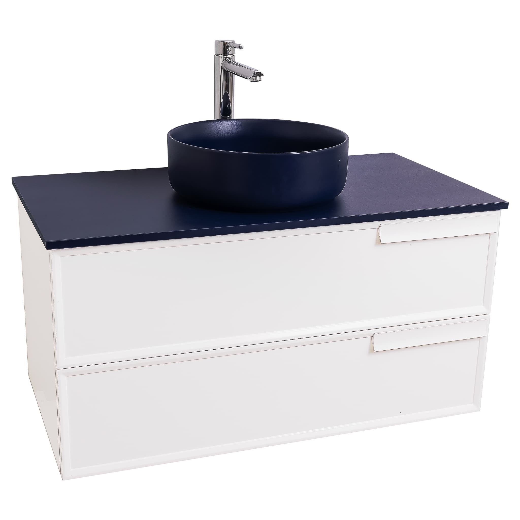 Garda 31.5 Matte White Cabinet, Ares Navy Blue Top and Ares Navy Blue Ceramic Basin, Wall Mounted Modern Vanity Set