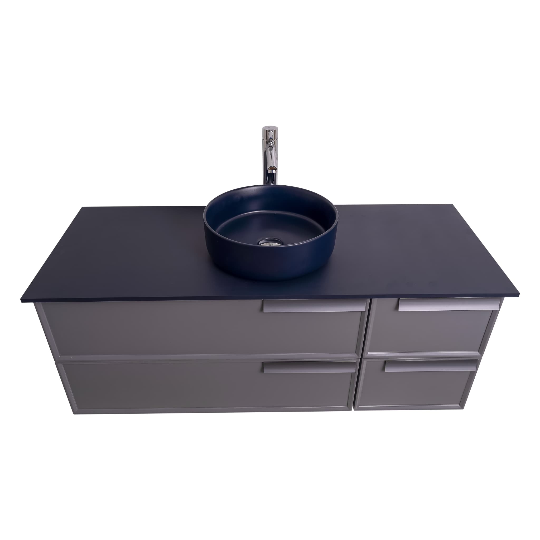Garda 47.5 Matte Grey Cabinet, Ares Navy Blue Top and Ares Navy Blue Ceramic Basin, Wall Mounted Modern Vanity Set