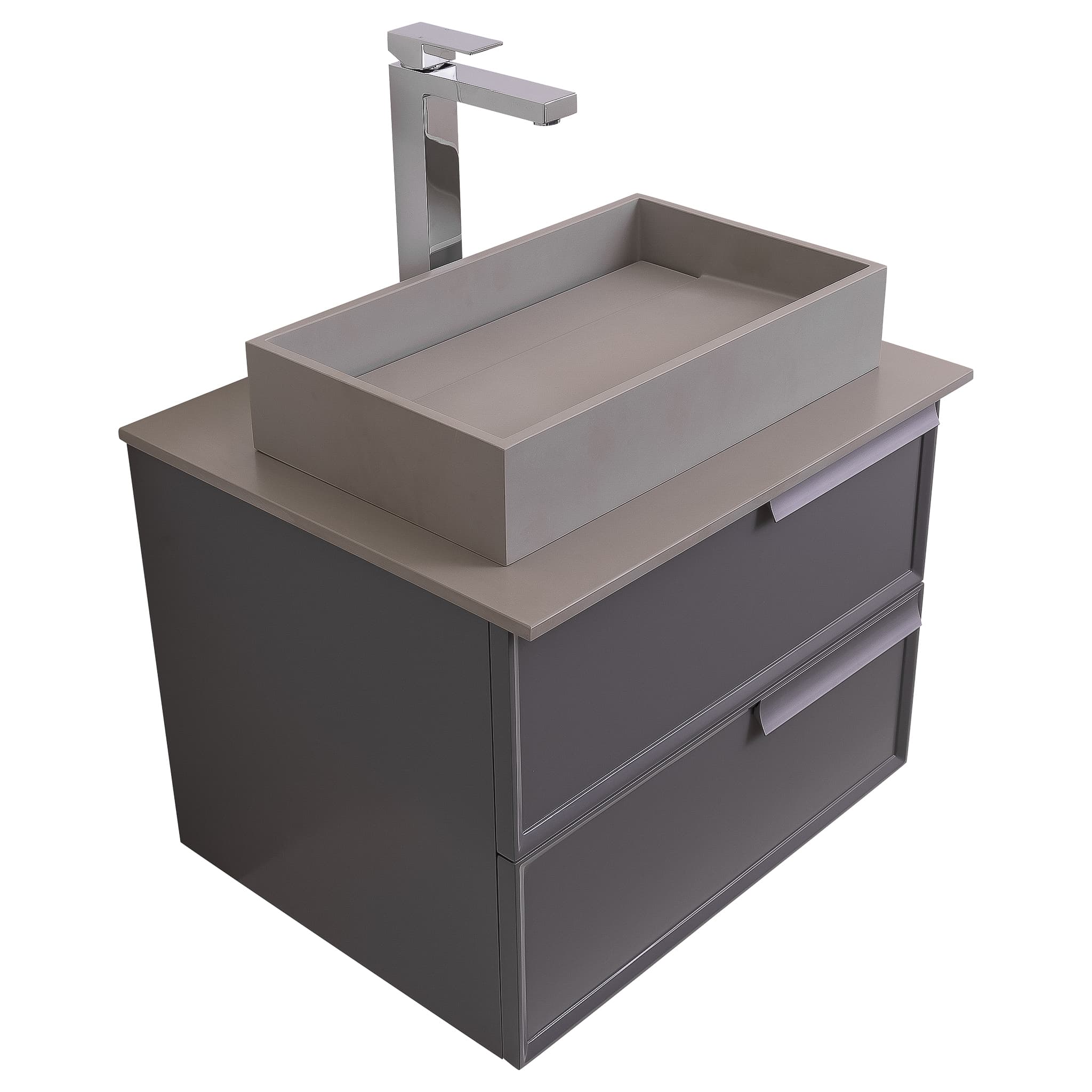 Garda 23.5 Matte Grey Cabinet, Solid Surface Flat Grey Counter and Infinity Square Solid Surface Grey Basin 1329, Wall Mounted Modern Vanity Set