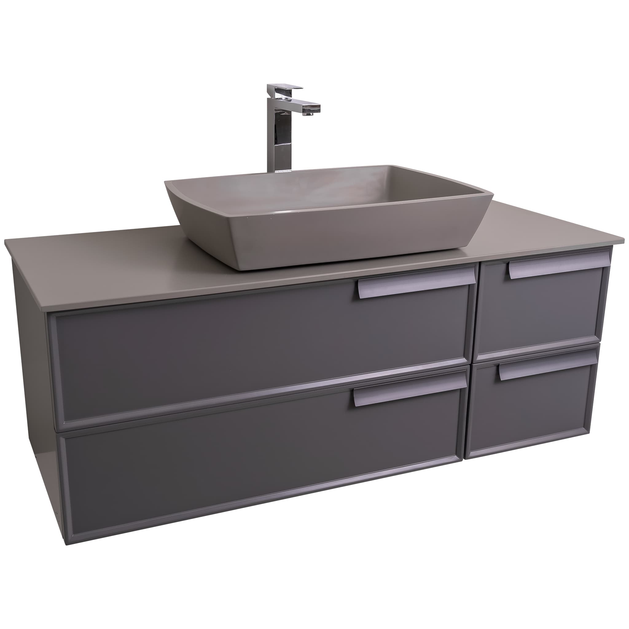 Garda 47.5 Matte Grey Cabinet, Solid Surface Flat Grey Counter and Square Solid Surface Grey Basin 1316, Wall Mounted Modern Vanity Set