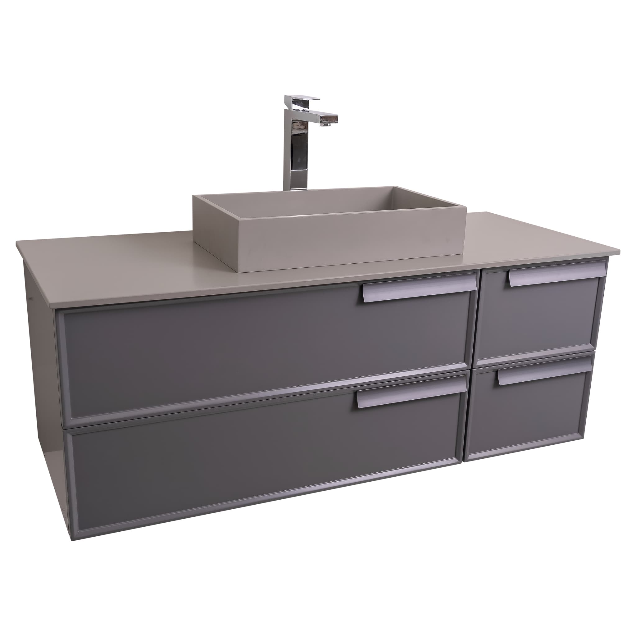 Garda 47.5 Matte Grey Cabinet, Solid Surface Flat Grey Counter and Infinity Square Solid Surface Grey Basin 1329, Wall Mounted Modern Vanity Set