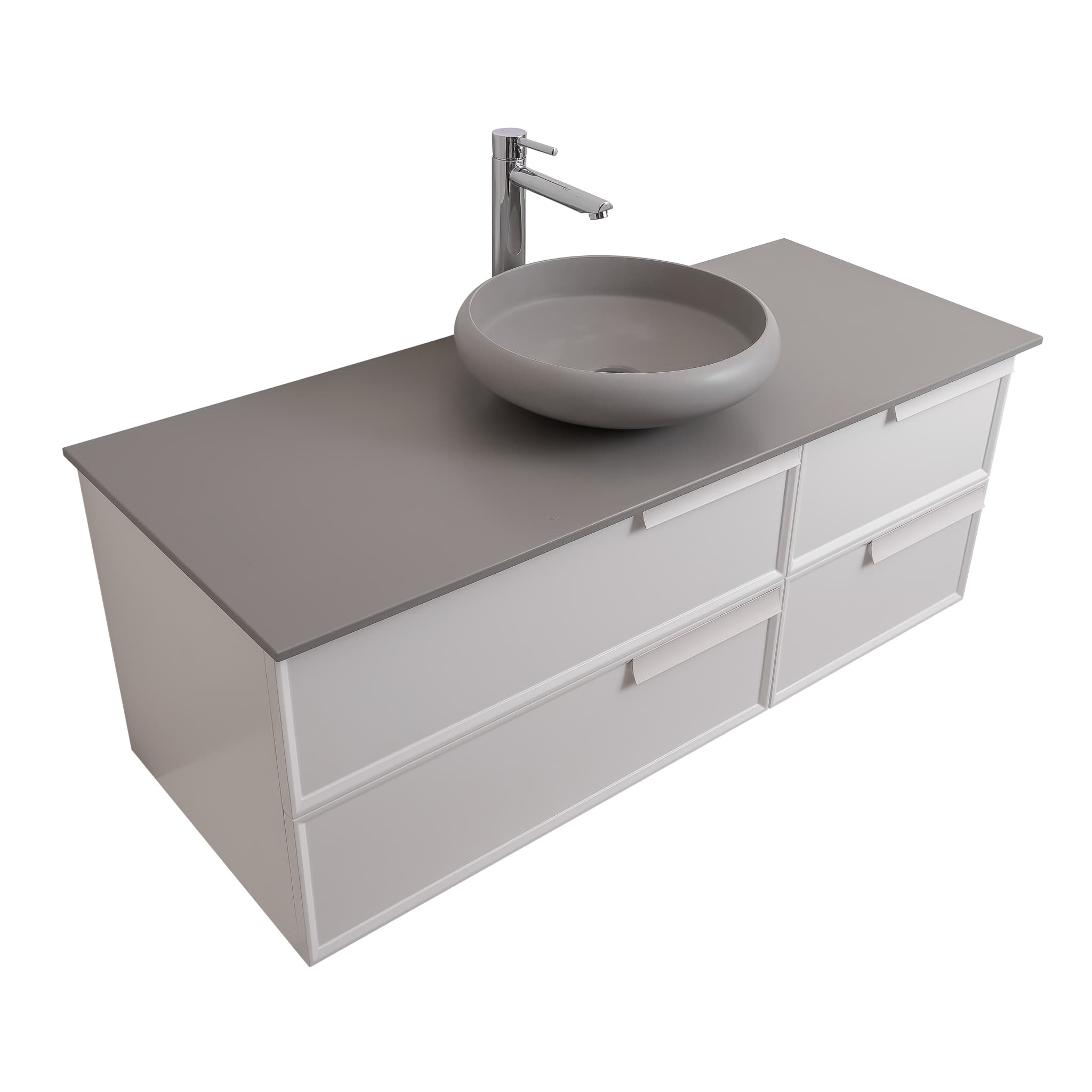 Garda 47.5 Matte White Cabinet, Solid Surface Flat Grey Counter and Round Solid Surface Grey Basin 1153, Wall Mounted Modern Vanity Set