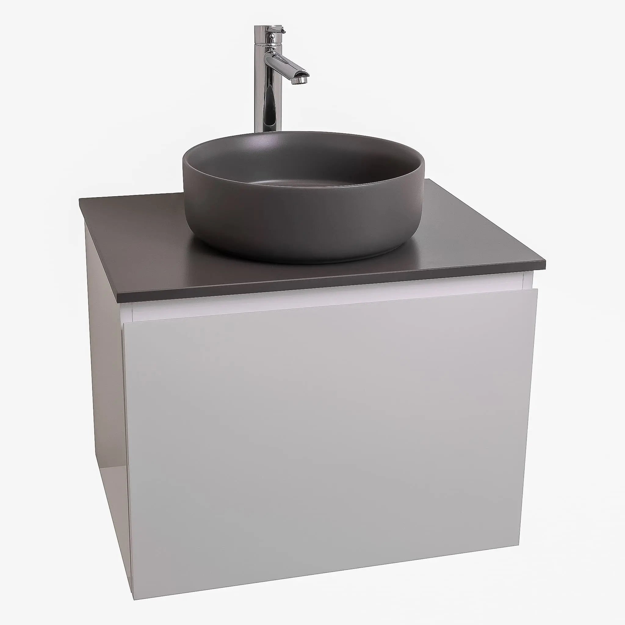 Venice 23.5 White High Gloss Cabinet, Ares Grey Ceniza Top And Ares Grey Ceniza Ceramic Basin, Wall Mounted Modern Vanity Set