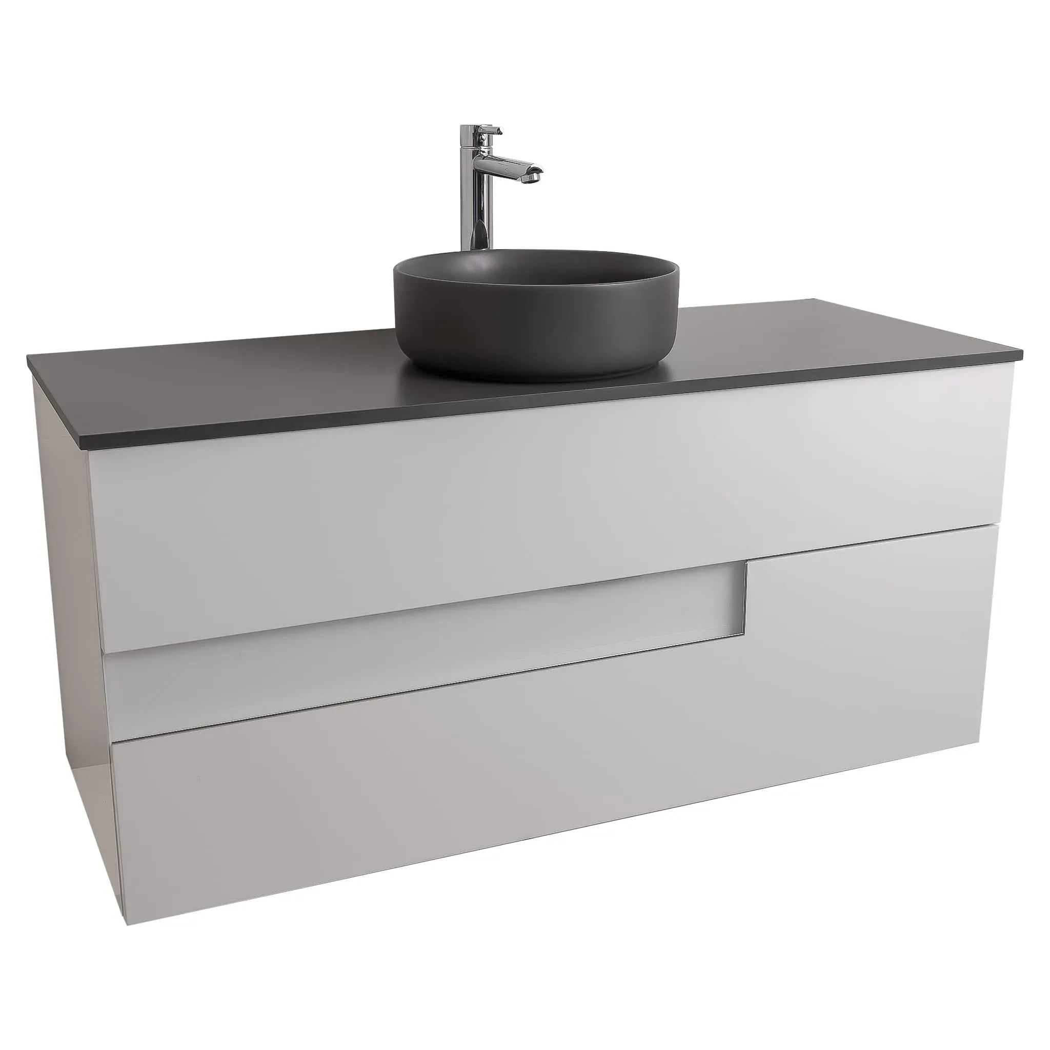 Vision 47.5 White High Gloss Cabinet, Ares Grey Ceniza Top And Ares Grey Ceniza Ceramic Basin, Wall Mounted Modern Vanity Set
