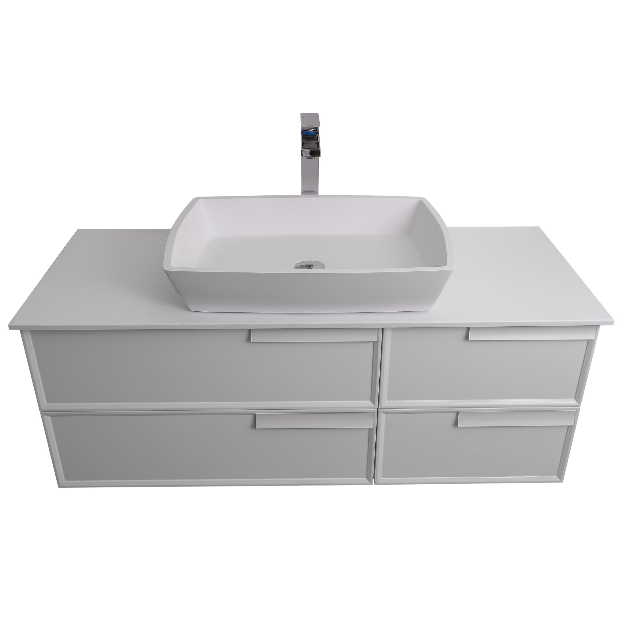 Garda 47.5 Matte White Cabinet, Solid Surface Flat White Counter and Square Solid Surface White Basin 1316, Wall Mounted Modern Vanity Set