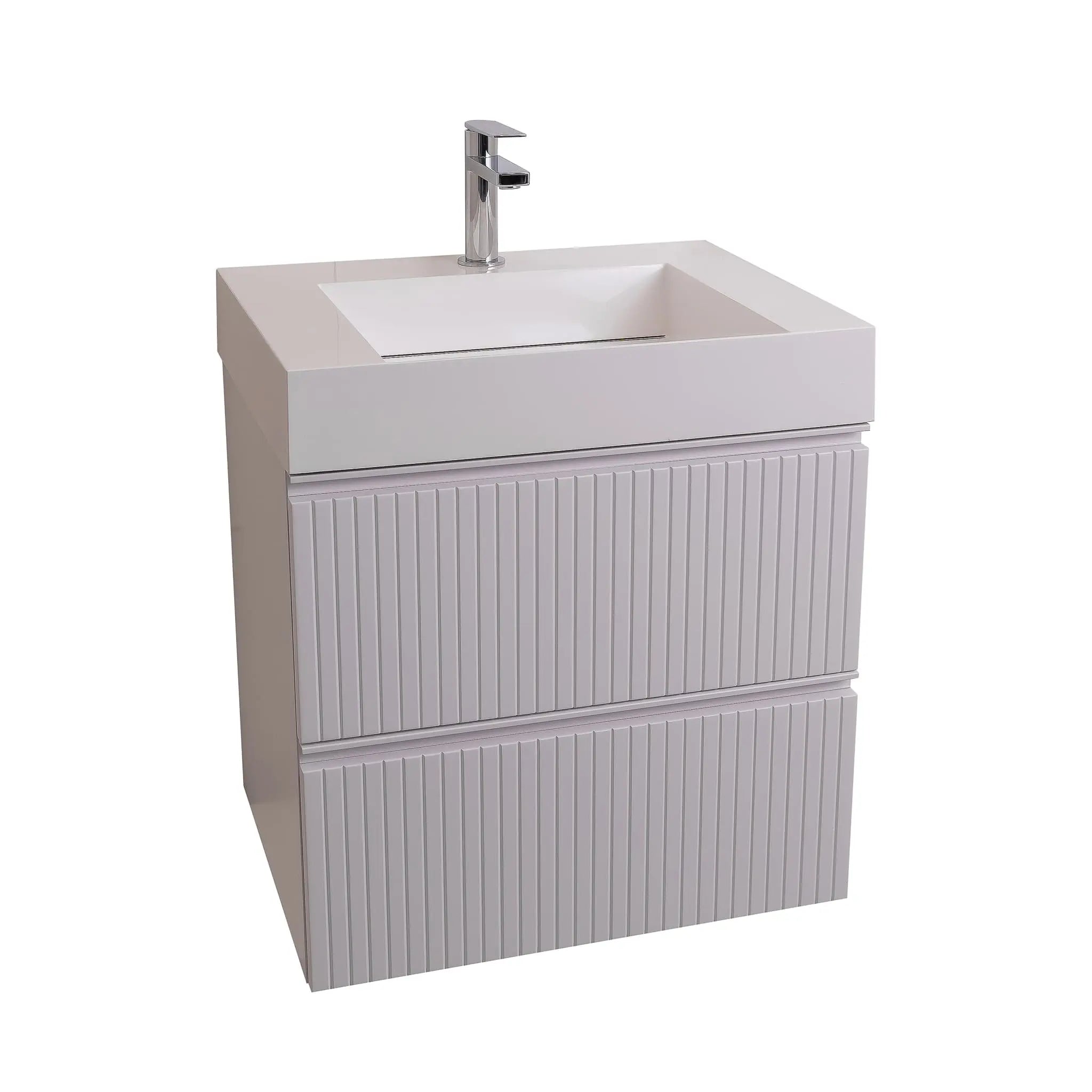 Ares 23.5 Matte White Cabinet, Infinity Cultured Marble Sink, Wall Mounted Modern Vanity Set
