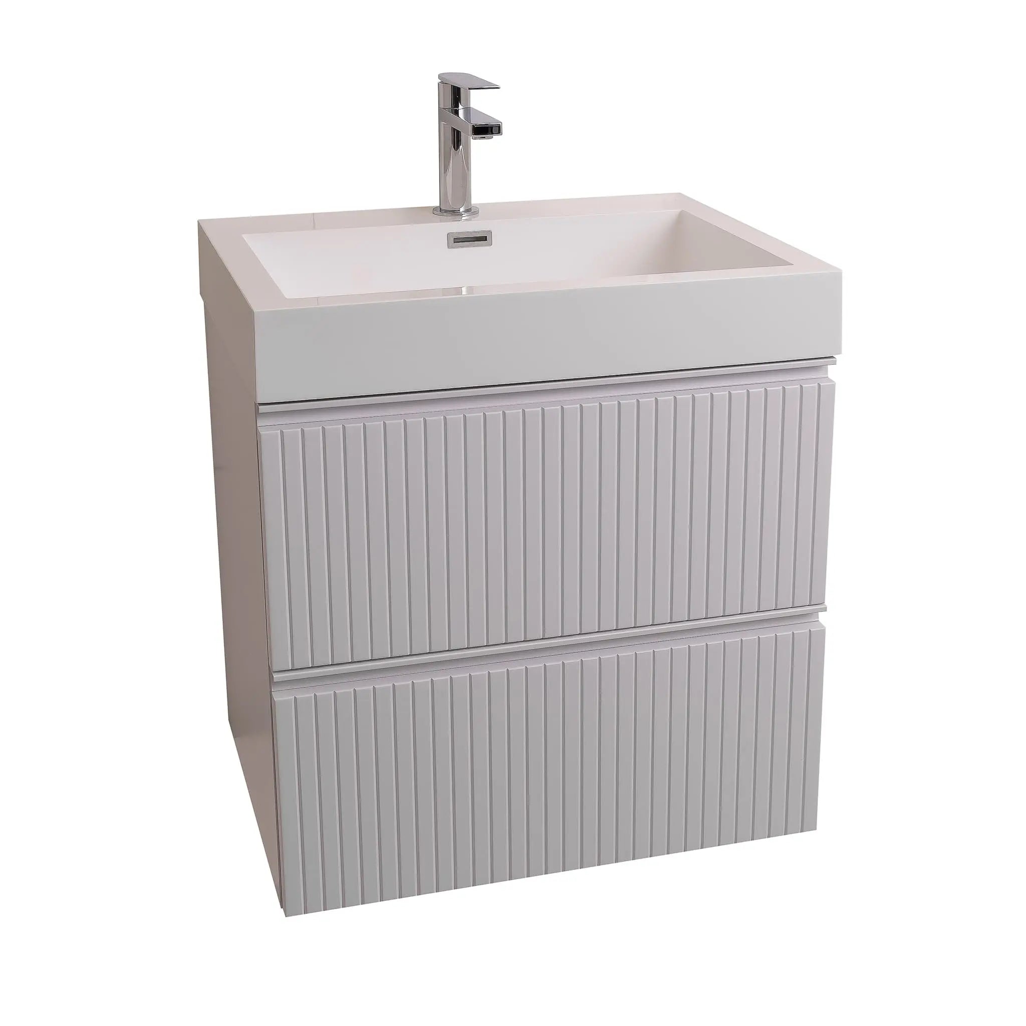 Ares 23.5 Matte White Cabinet, Square Cultured Marble Sink, Wall Mounted Modern Vanity Set