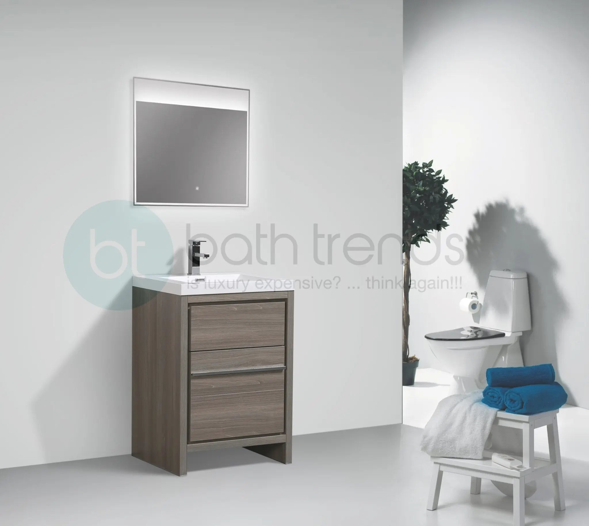 Granada 23.5 Maple Grey With Chrome Handle Cabinet, Square Cultured Marble Sink, Free Standing Modern Vanity Set