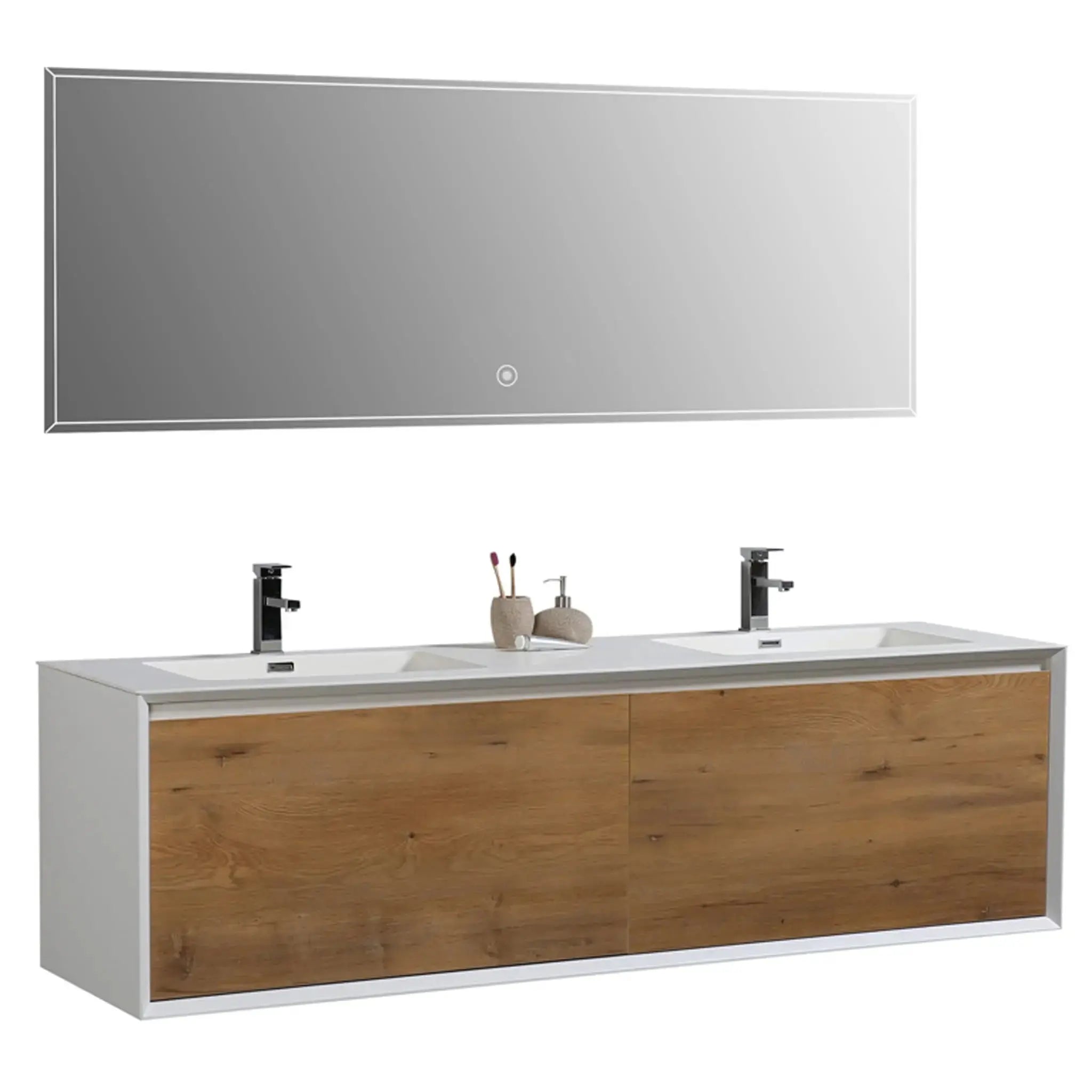 Aquamoon Icon 74.5" White Wall Hung Modern Bathroom Double Sink Vanity Set.