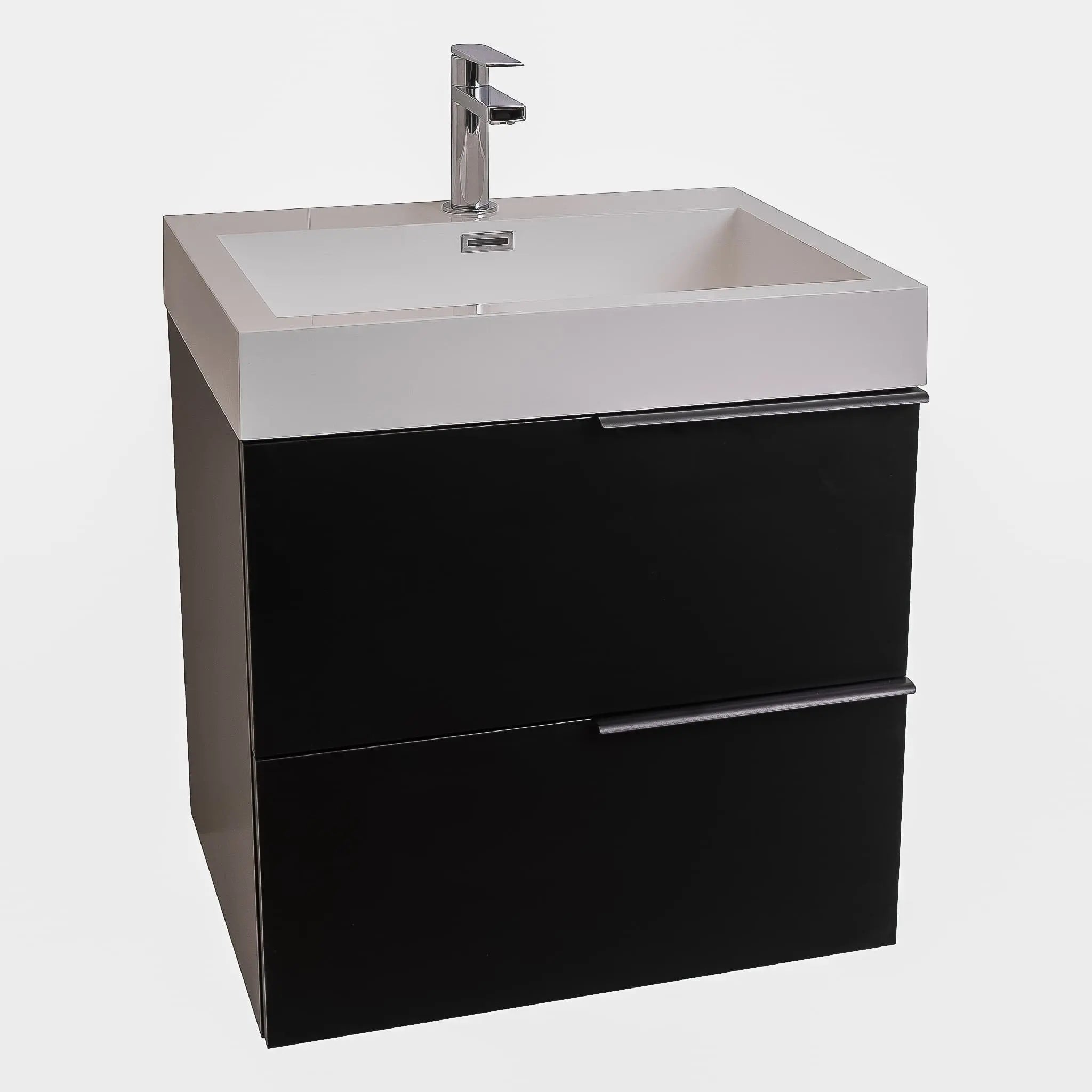 Mallorca 23.5 Matte Black Cabinet, Square Cultured Marble Sink, Wall Mounted Modern Vanity Set