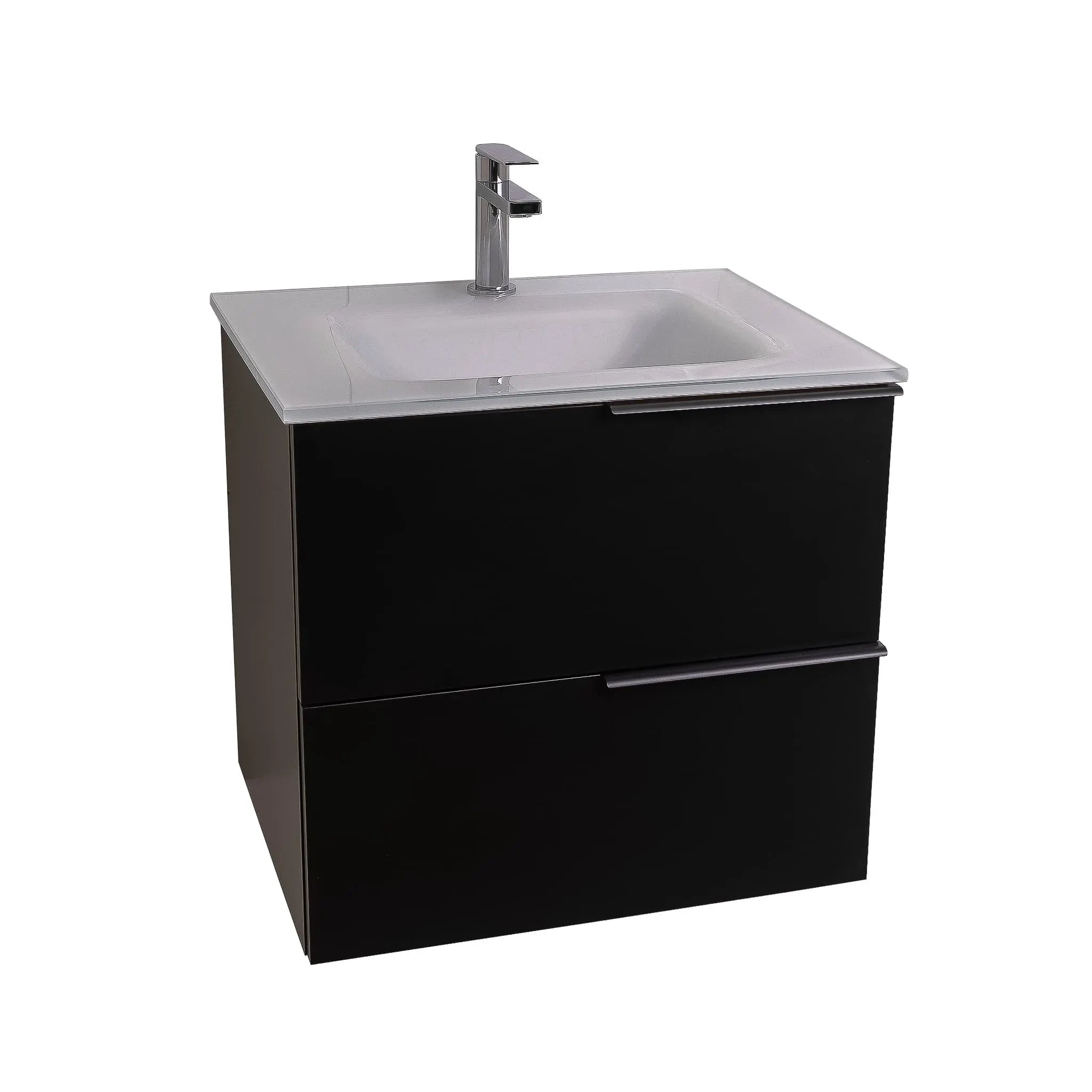 Mallorca 23.5 Matte Black Cabinet, White Tempered Glass Sink, Wall Mounted Modern Vanity Set