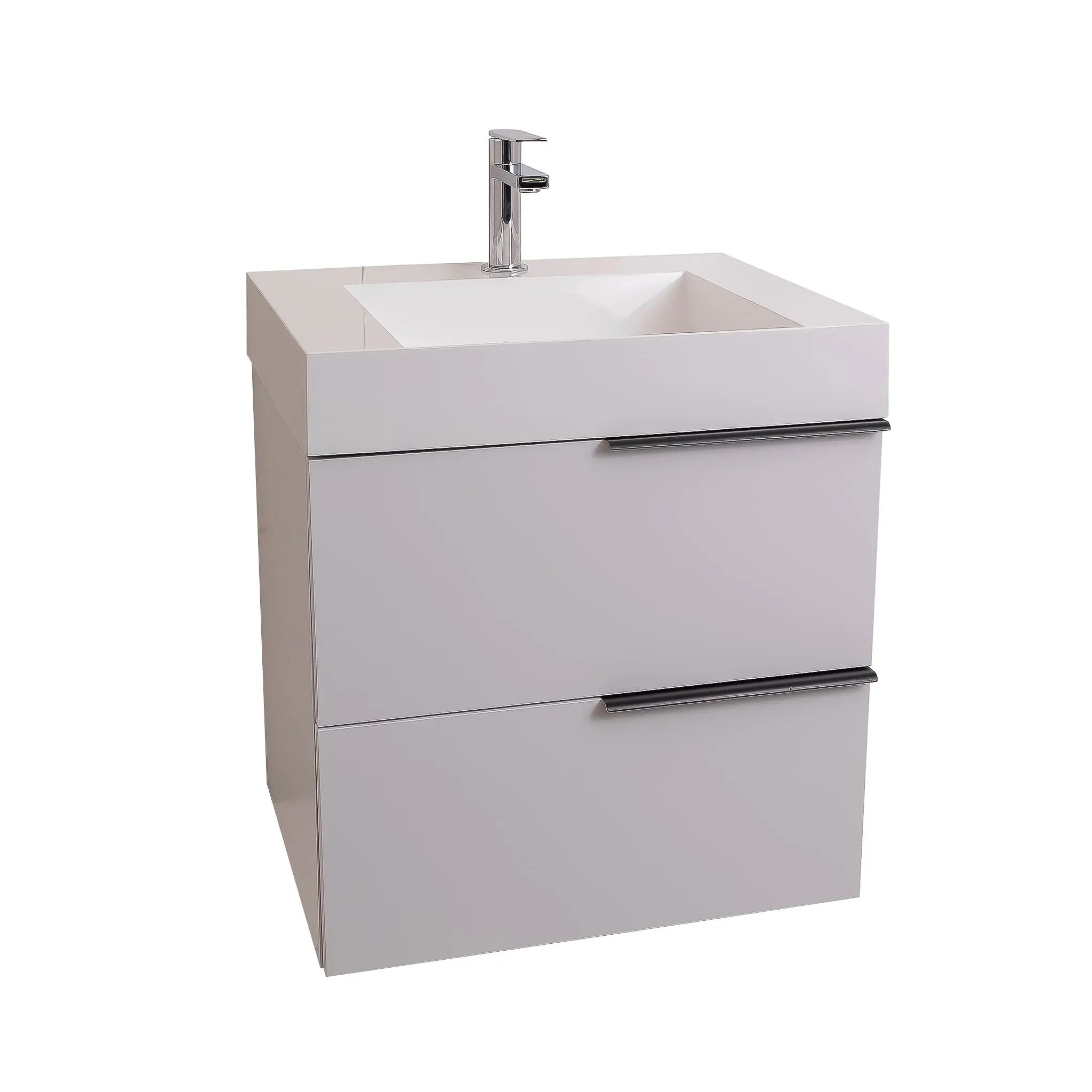 Mallorca 23.5 Matte White Cabinet, Infinity Cultured Marble Sink, Wall Mounted Modern Vanity Set
