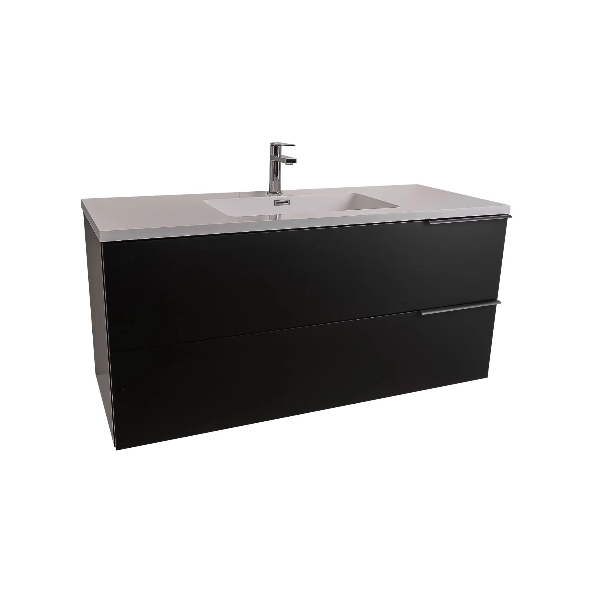 Mallorca 47.5 Matte Black Cabinet, Square Cultured Marble Sink, Wall Mounted Modern Vanity Set