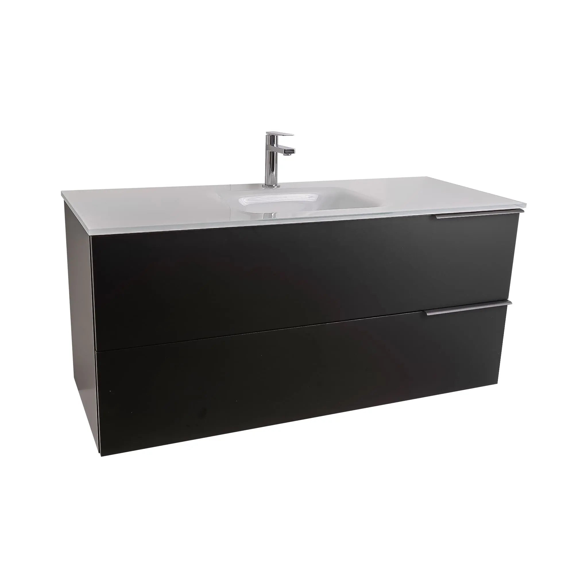 Mallorca 47.5 Matte Black Cabinet, White Tempered Glass Sink, Wall Mounted Modern Vanity Set
