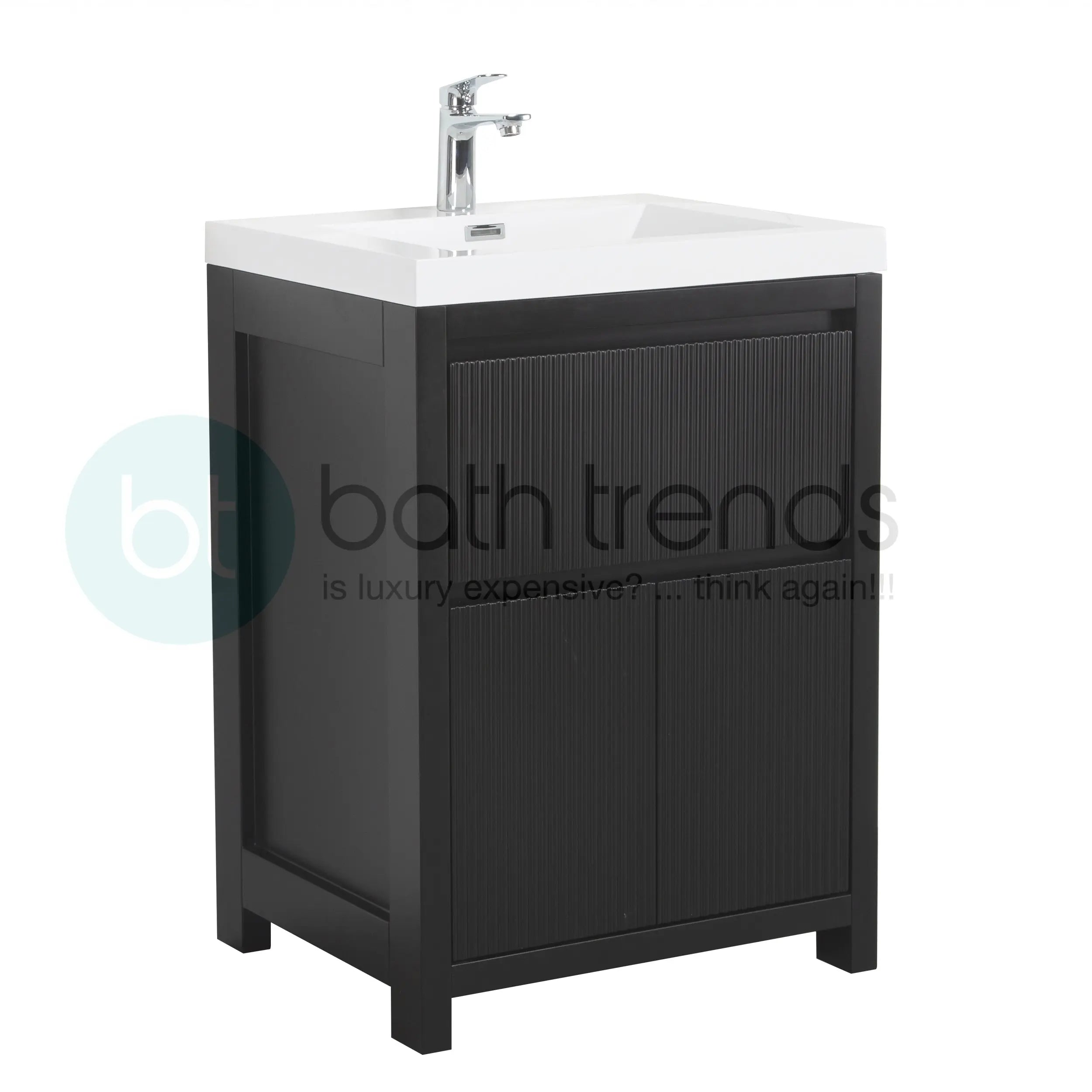 Neos 23.5 Matte Black Cabinet, Square Cultured Marble Sink, Free Standing Modern Vanity Set