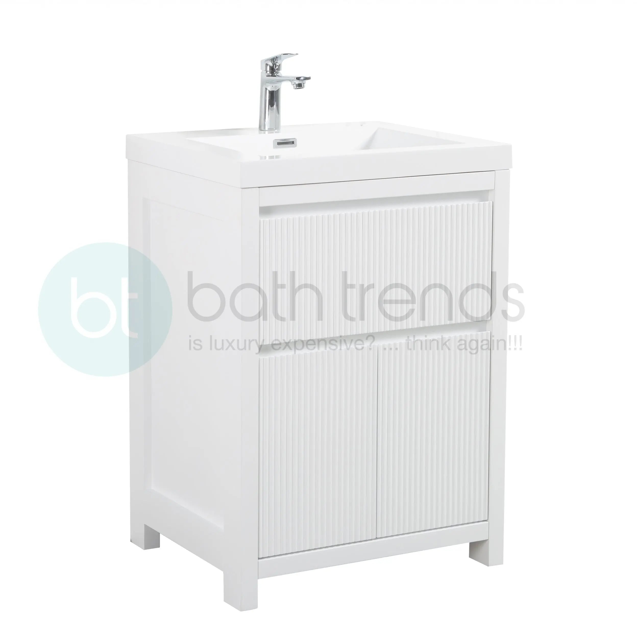 Neos 23.5 Matte White Cabinet, Square Cultured Marble Sink, Free Standing Modern Vanity Set