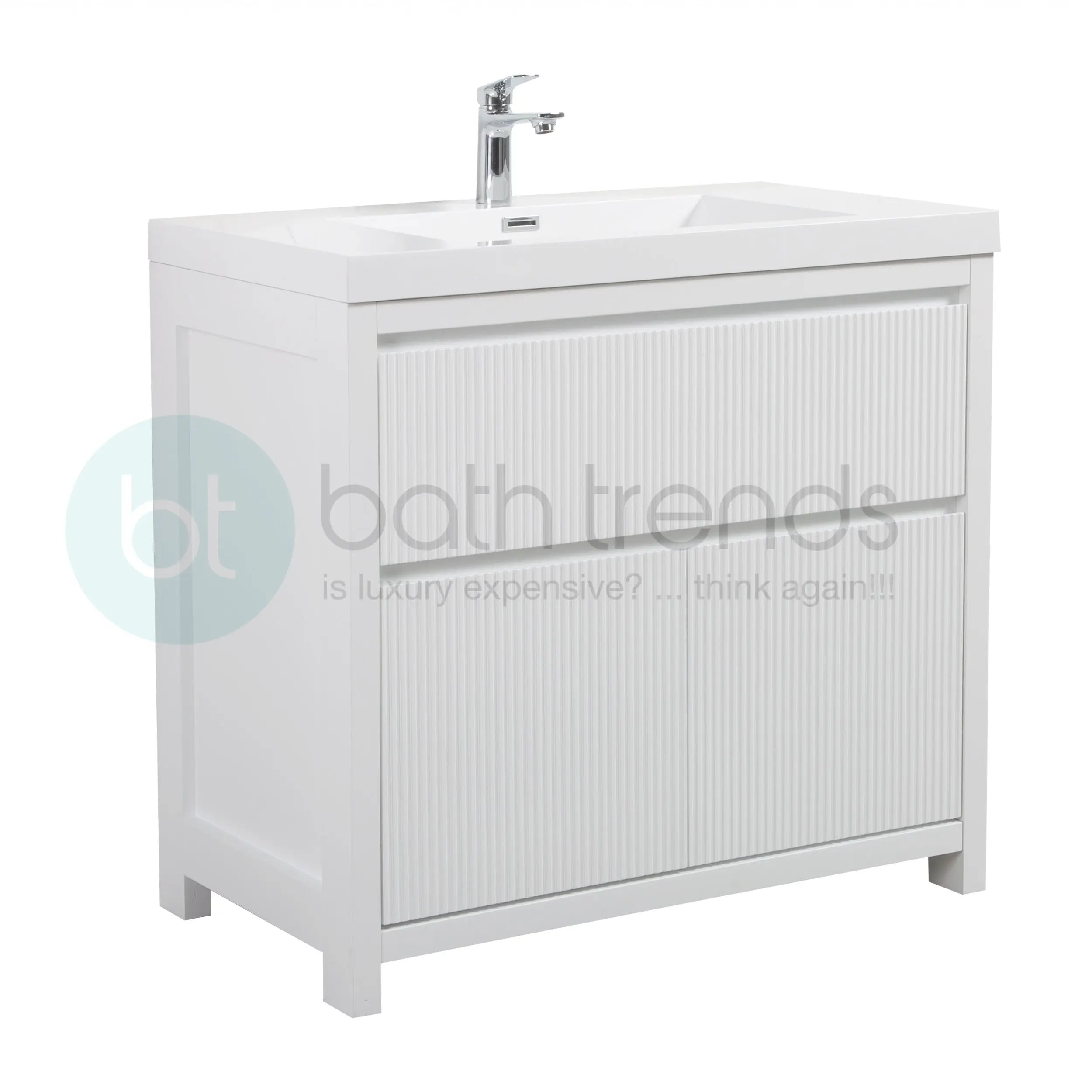 Neos 29.5 Matte White Cabinet, Square Cultured Marble Sink, Free Standing Modern Vanity Set