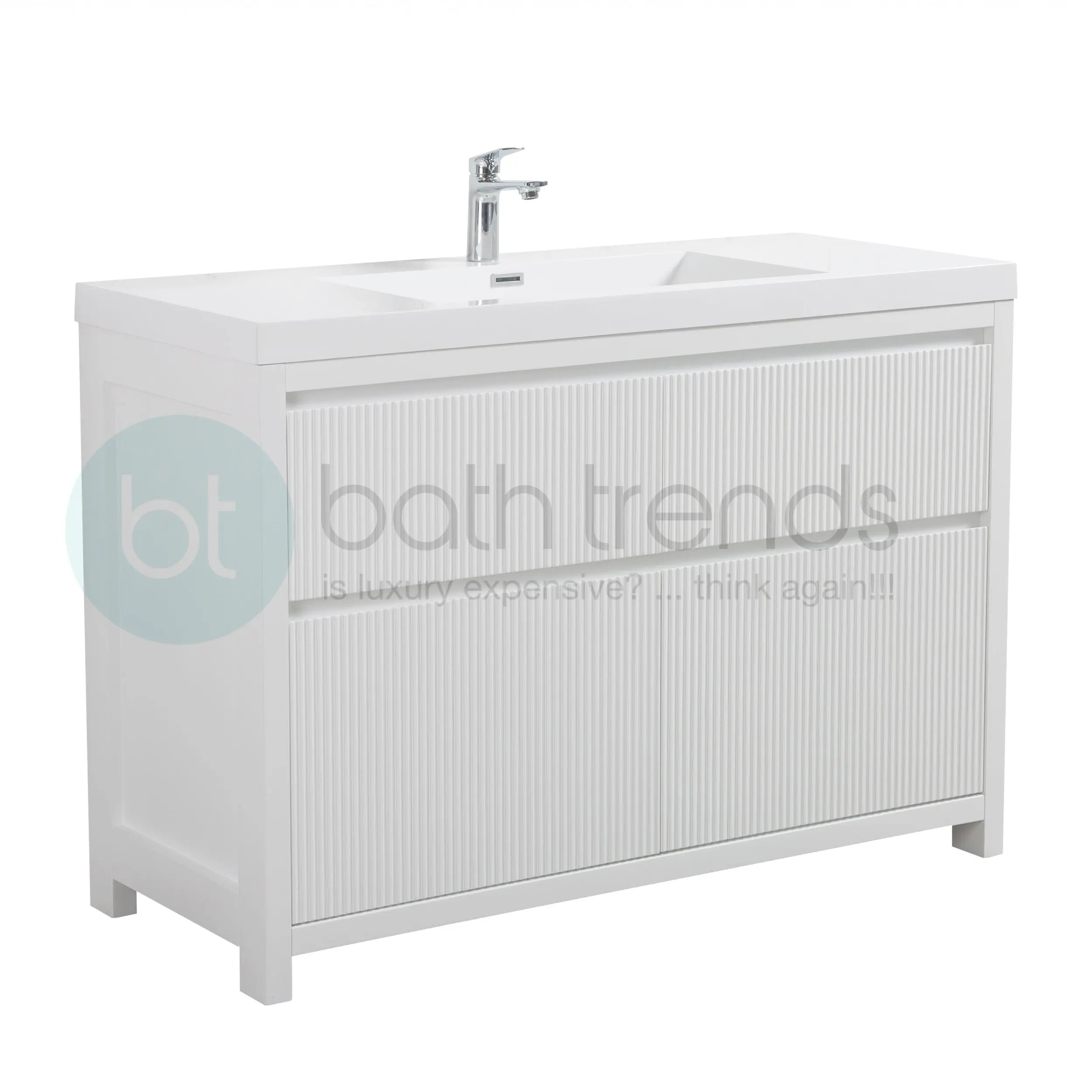 Neos 47.5 Matte White Cabinet, Square Cultured Marble Sink, Free Standing Modern Vanity Set