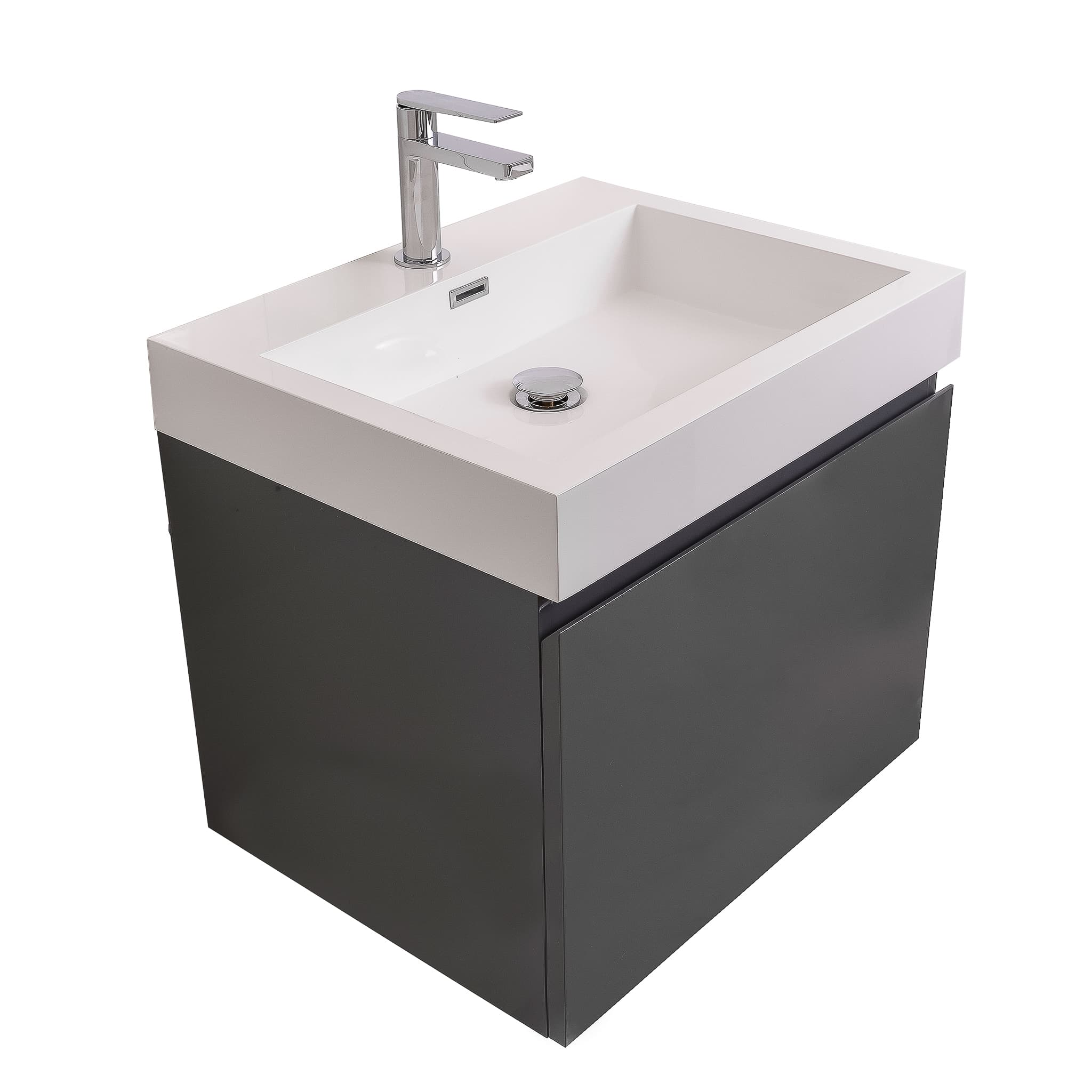 Venice 23.5 Anthracite High Gloss Cabinet, Square Cultured Marble Sink, Wall Mounted Modern Vanity Set