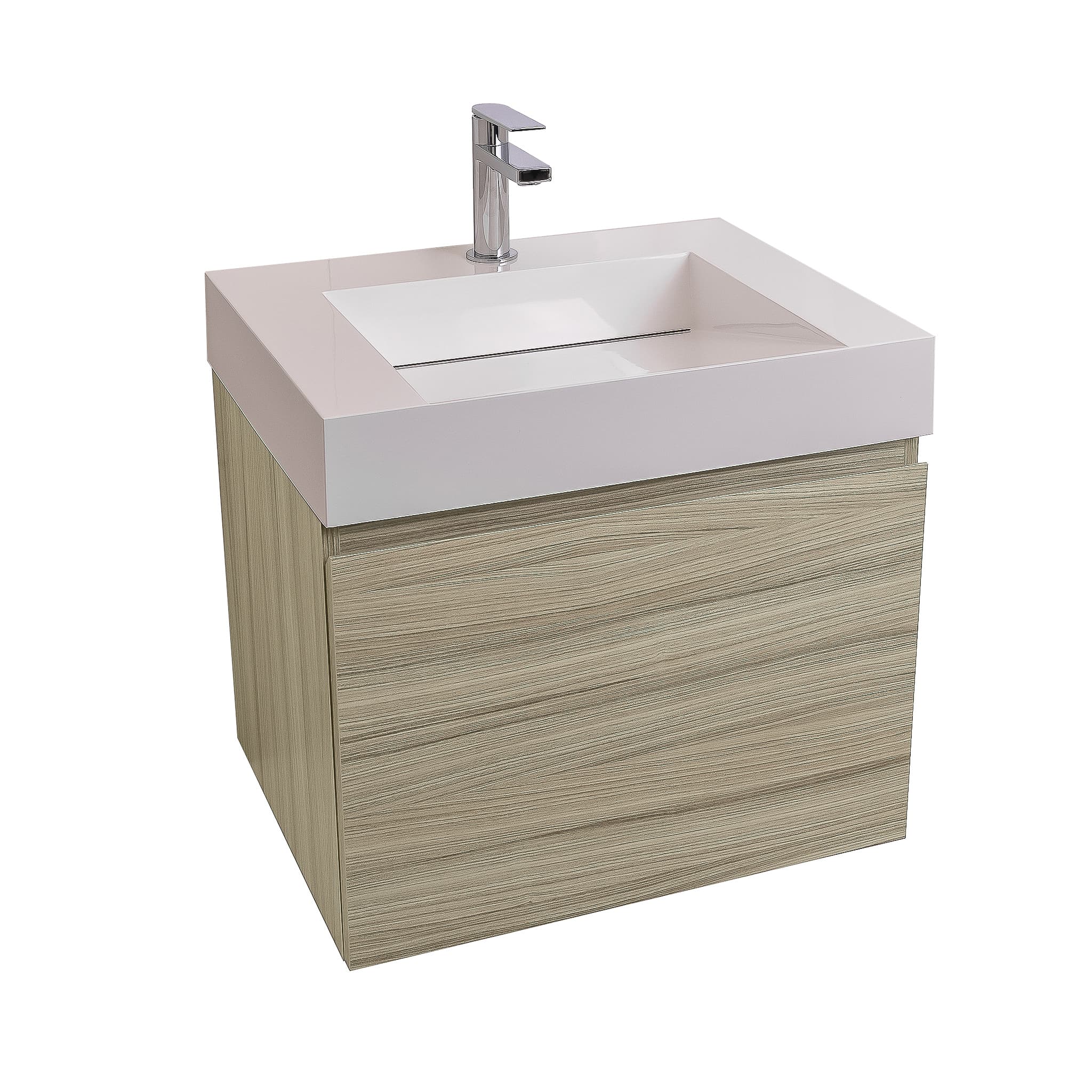 Venice 23.5 Nilo Grey Wood Texture Cabinet, Infinity Cultured Marble Sink, Wall Mounted Modern Vanity Set