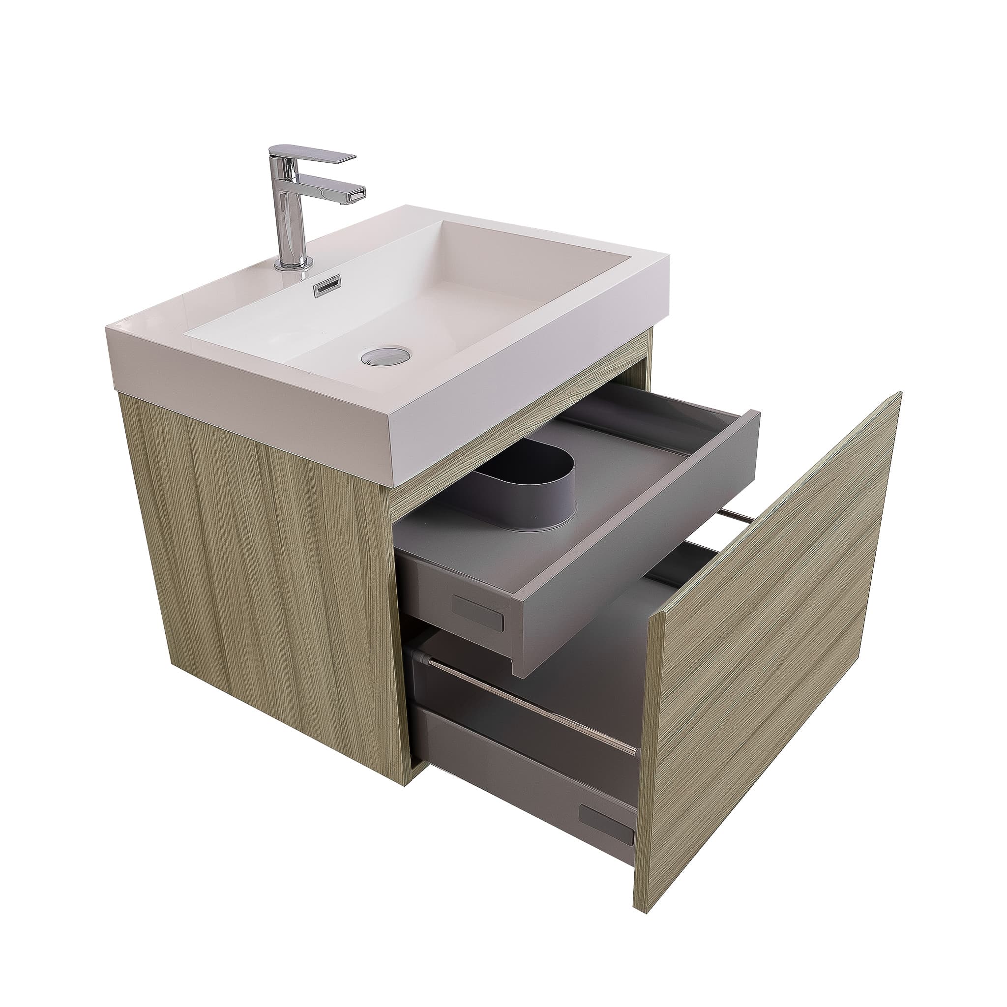 Venice 23.5 Nilo Grey Wood Texture Cabinet, Square Cultured Marble Sink, Wall Mounted Modern Vanity Set